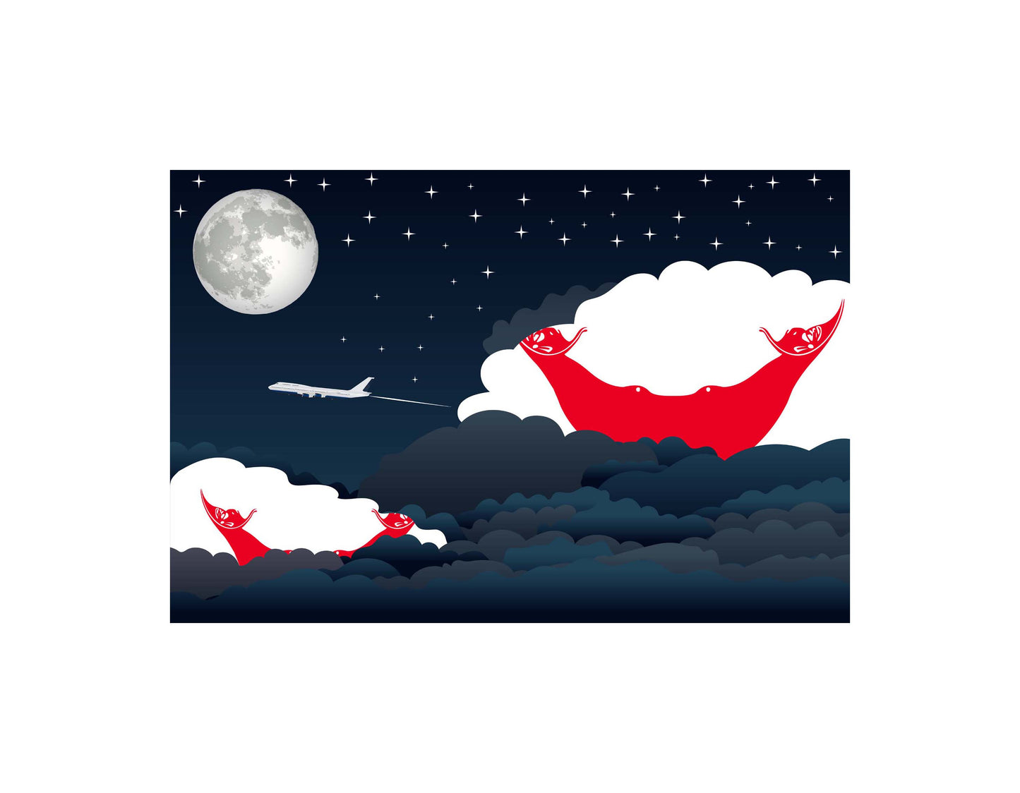 East Timor Airplane Night Clouds Vector Illustrations | Aviation Night Sky Collection