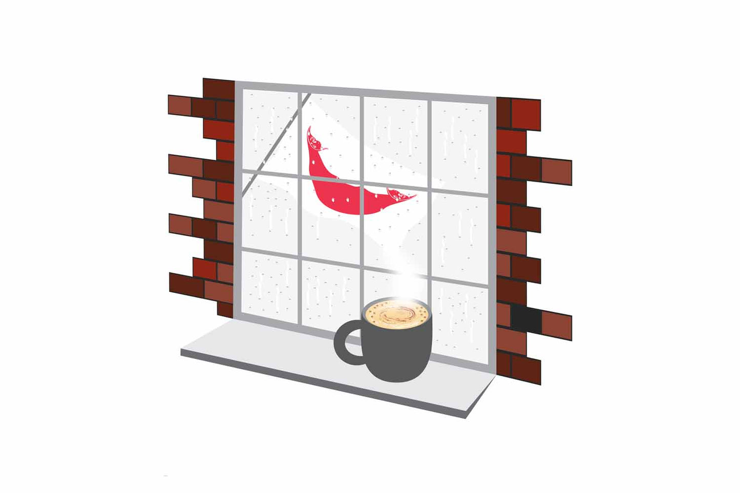 Easter Island Rapa Nui Coffee Rain Window Vector Illustration | Cozy Café Scene