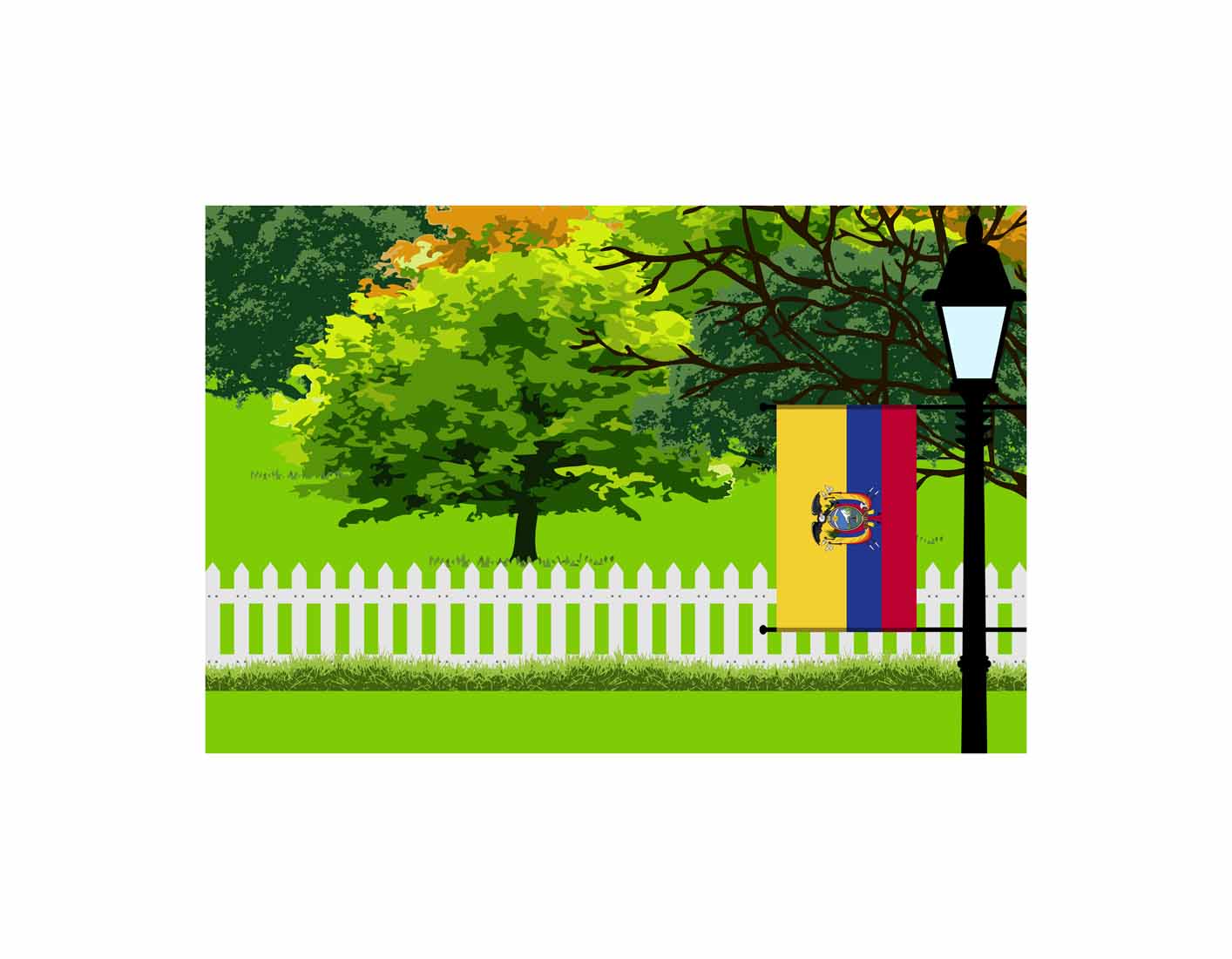 Ecuador Home Town Trees Landscape Moon Night Vector Illustrations
