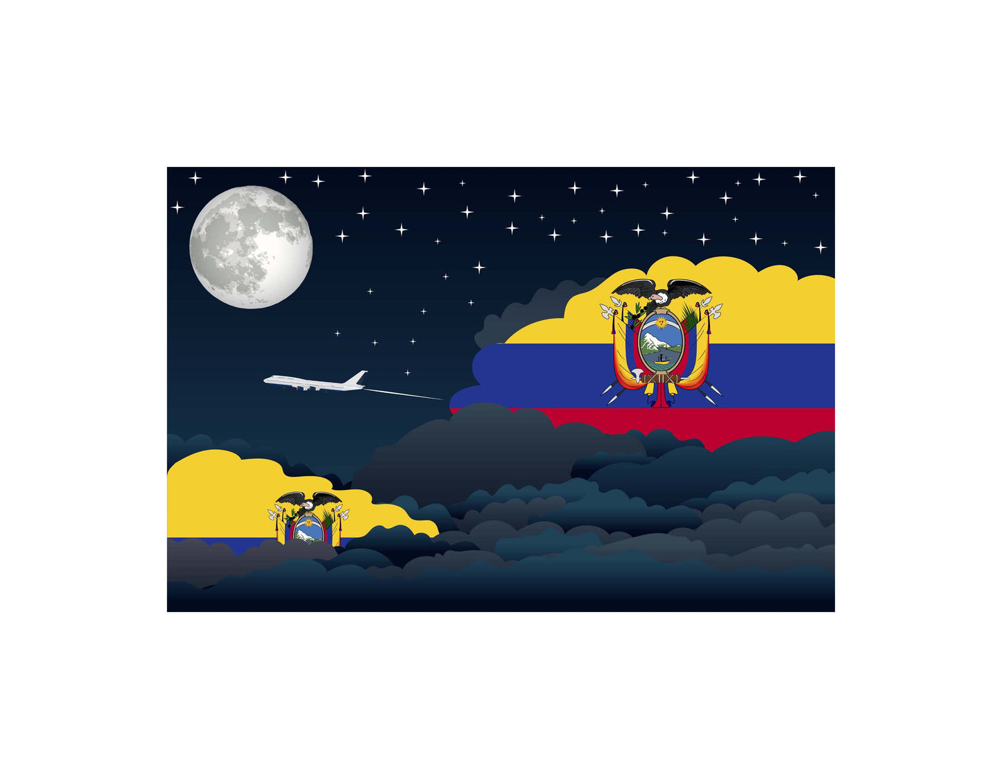 Ecuador Airplane Night Clouds Vector Illustrations | Aviation Night Sky Collection