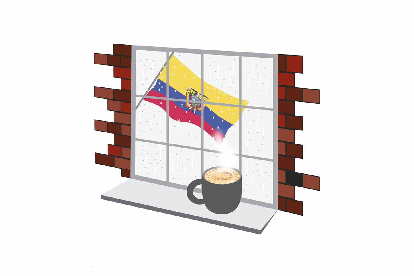 Ecuador Coffee Rain Window Vector Illustration | Cozy Café Scene