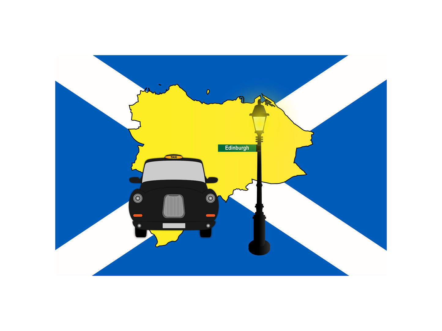 Edinburgh United Kingdom Black Taxi Vector Illustrations | Iconic London Taxi Collection