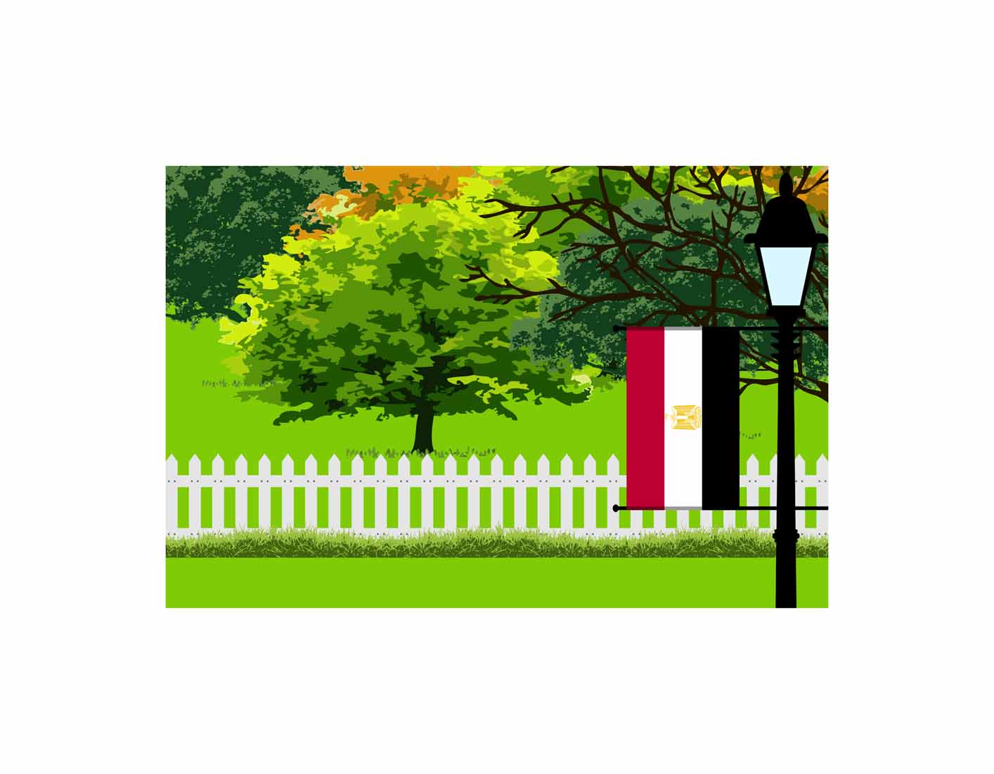 Egypt Home Town Trees Landscape Moon Night Vector Illustrations