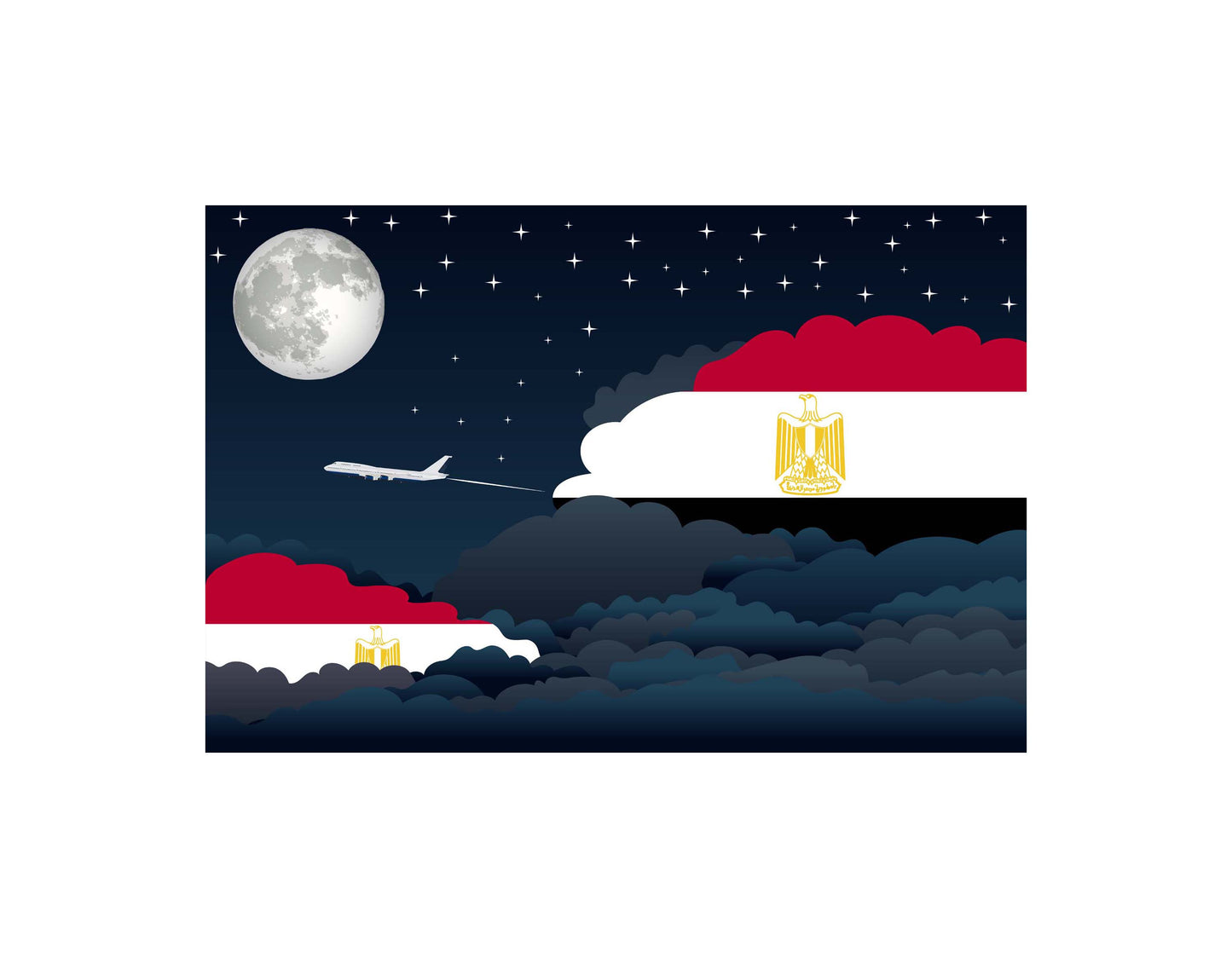 Egypt Airplane Night Clouds Vector Illustrations | Aviation Night Sky Collection