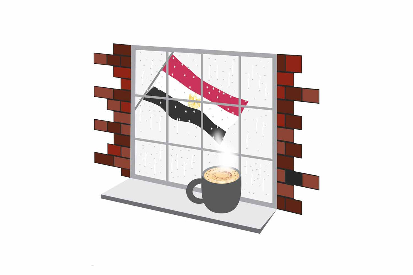 Egypt Coffee Rain Window Vector Illustration | Cozy Café Scene