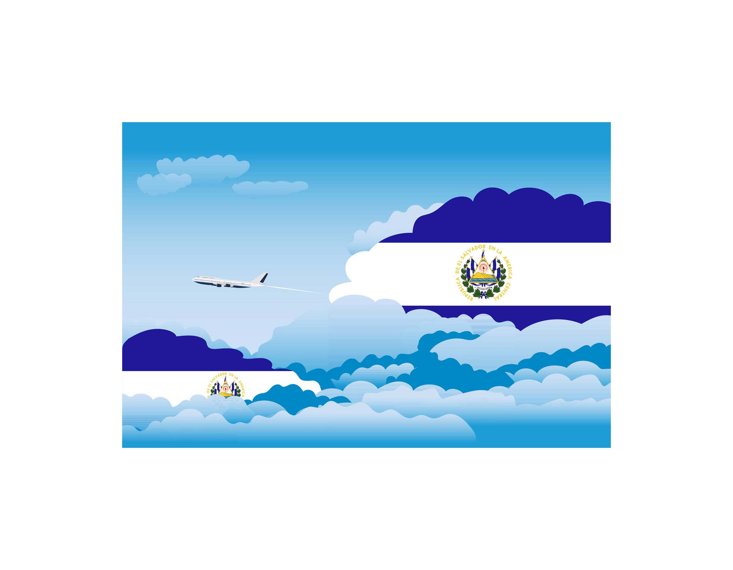 El Salvador Airplane Day Clouds Vector Illustration | Travel & Aviation Sky Scene