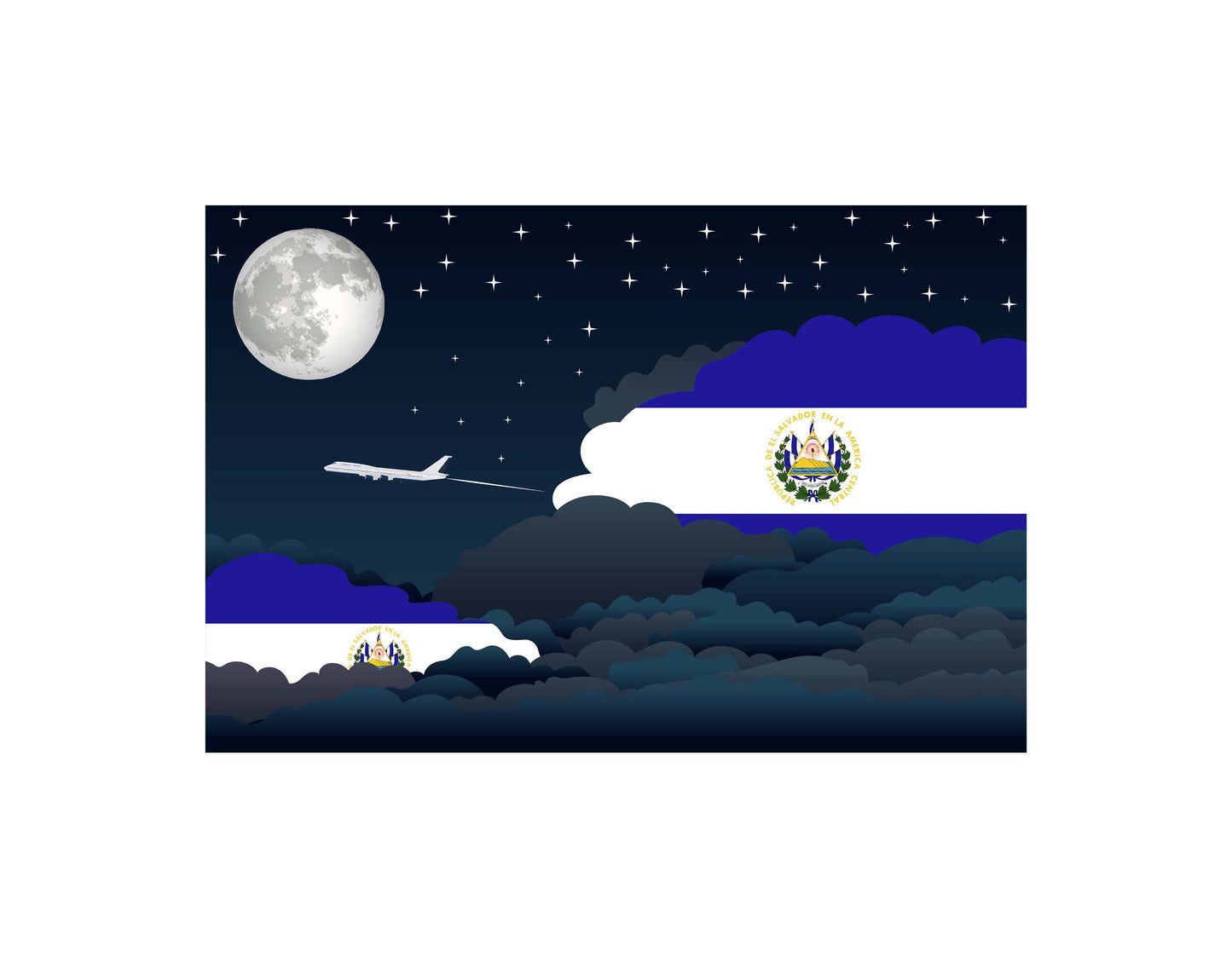 El Salvador Night Clouds Airplane Airport Flight Vector Illustration