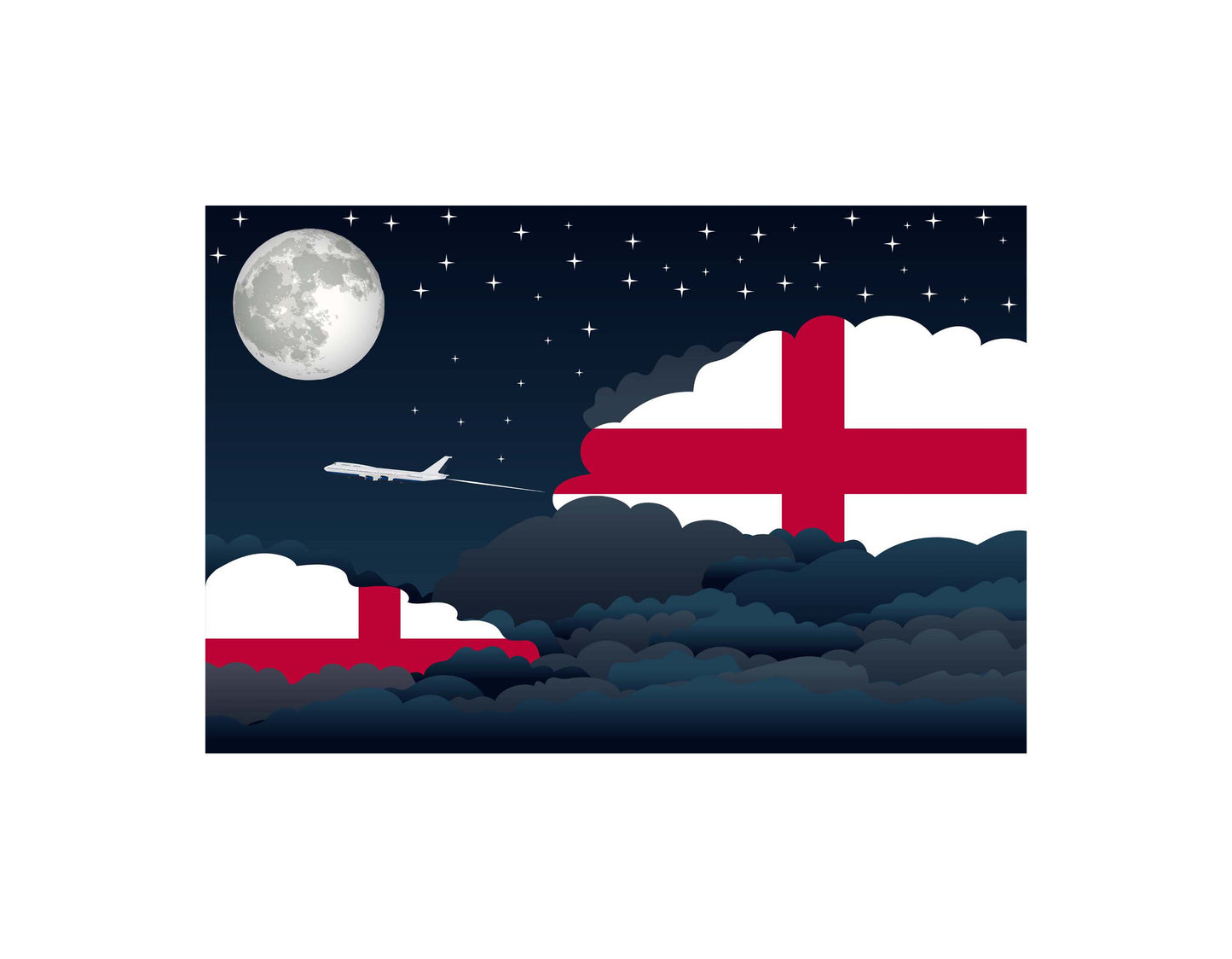 England Night Clouds Airplane Airport Flight Vector Illustration