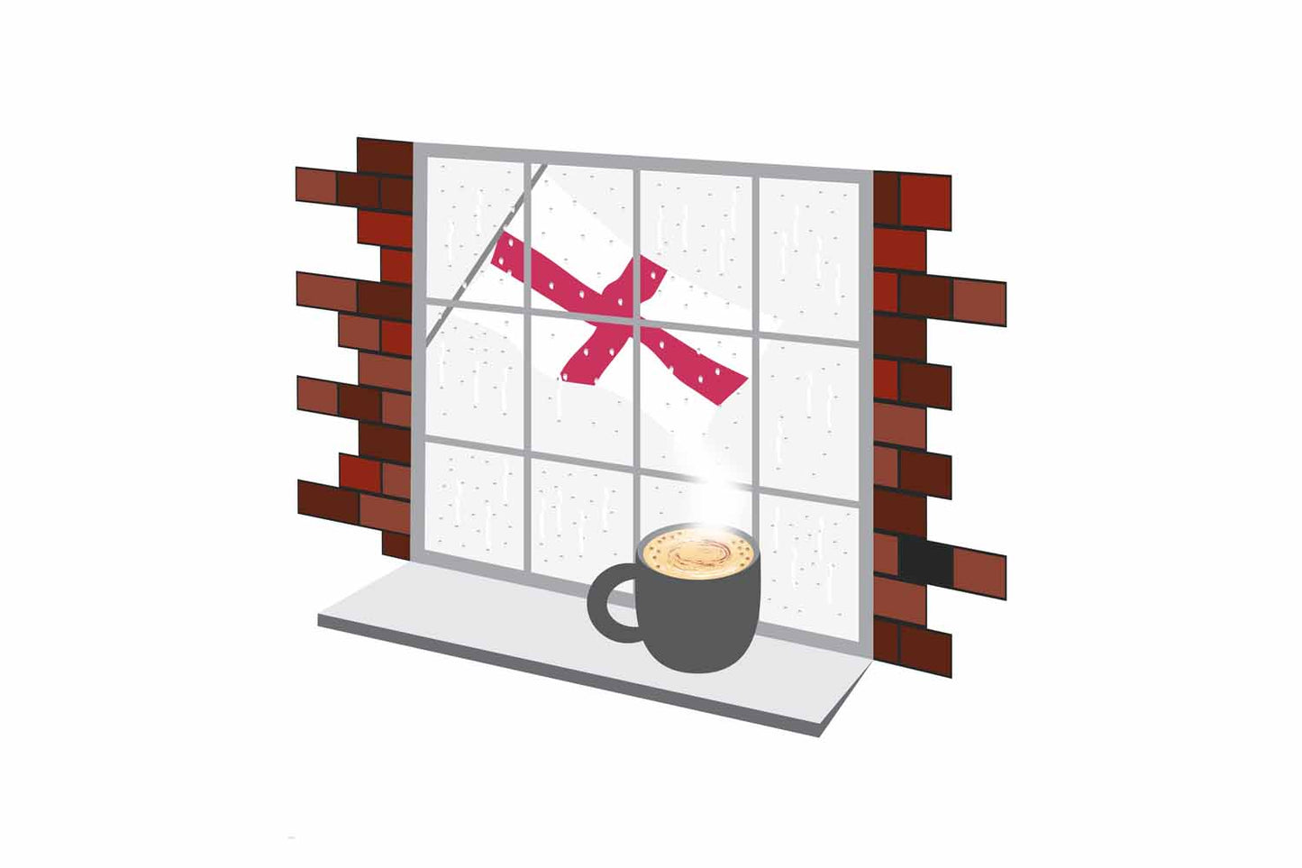 England Coffee Rain Window Vector Illustration | Cozy Café Scene