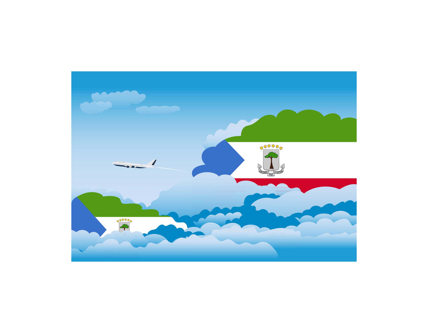 Equatorial Guinea Airplane Day Clouds Vector Illustration | Travel & Aviation Sky Scene