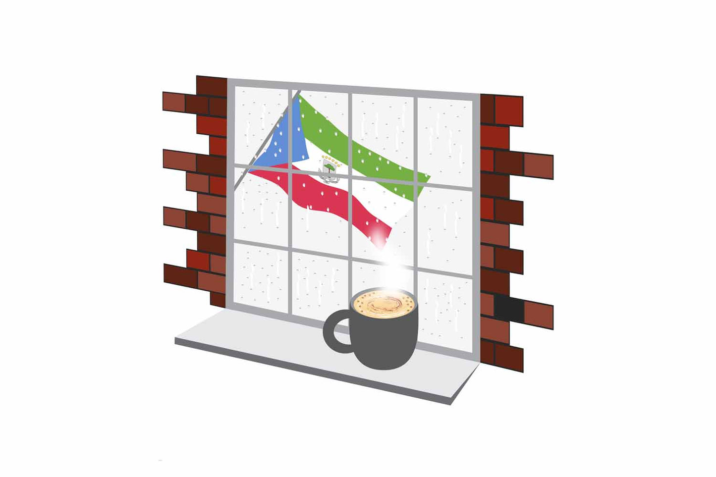 Equatorial Guinea Coffee Rain Window Vector Illustration | Cozy Café Scene