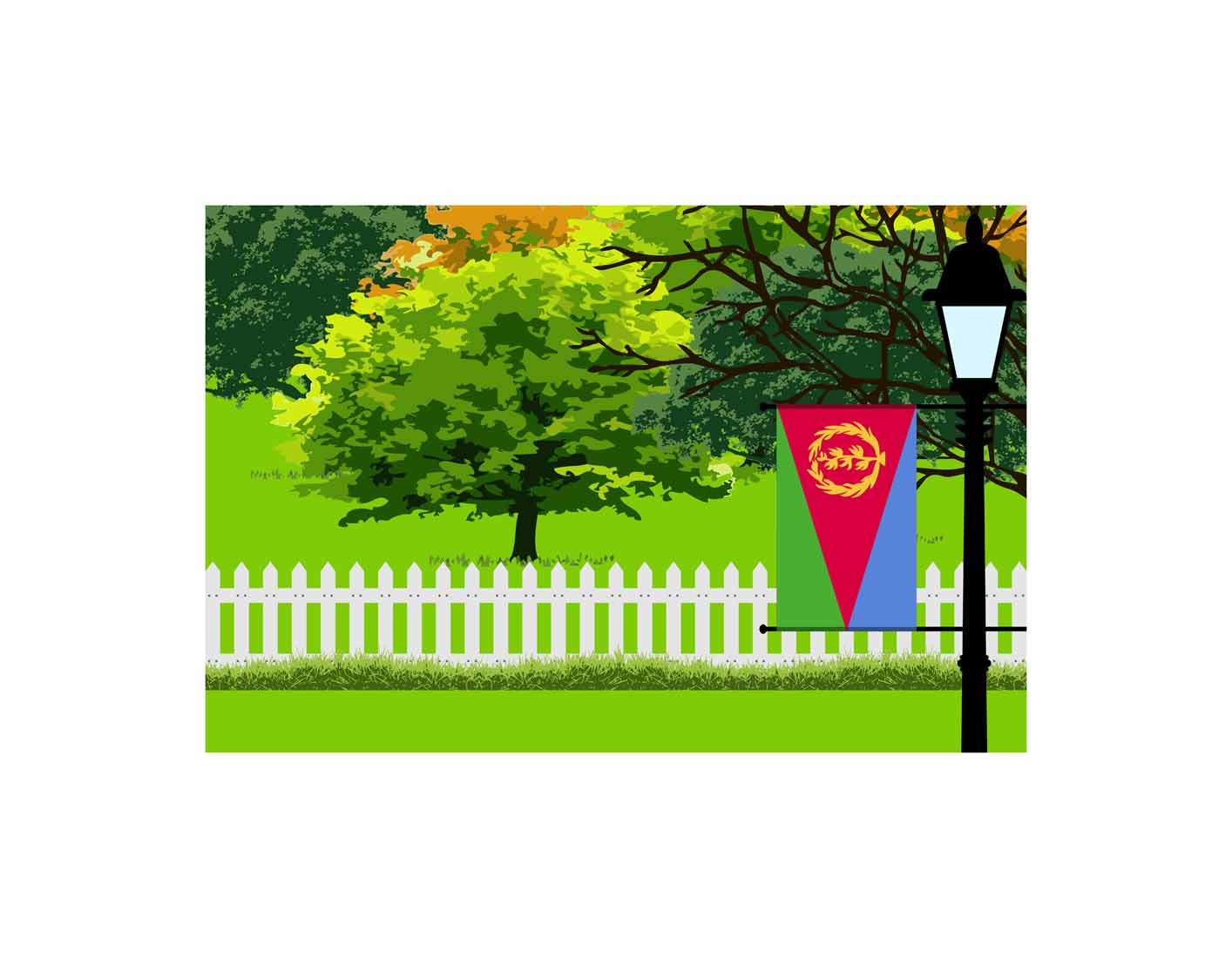 Eritrea Home Town Trees Landscape Moon Night Vector Illustrations