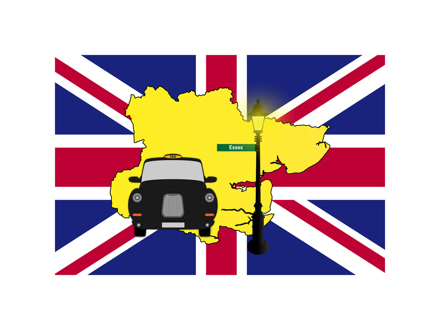 Essex United Kingdom Black Taxi Vector Illustrations | Iconic London Taxi Collection