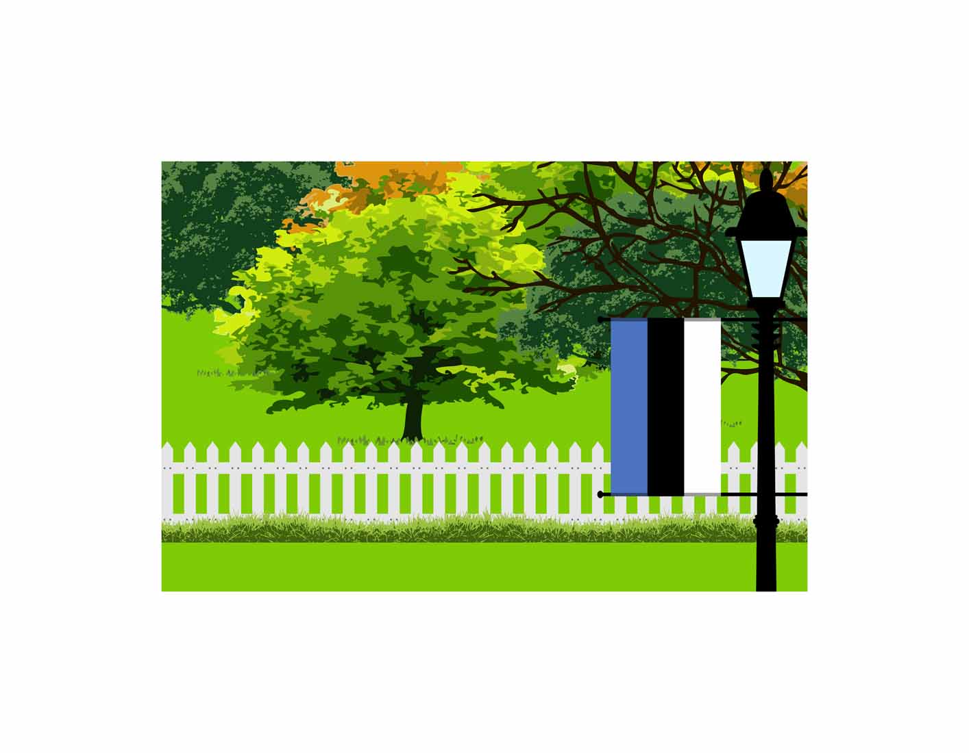 Estonia Home Town Trees Landscape Moon Night Vector Illustrations