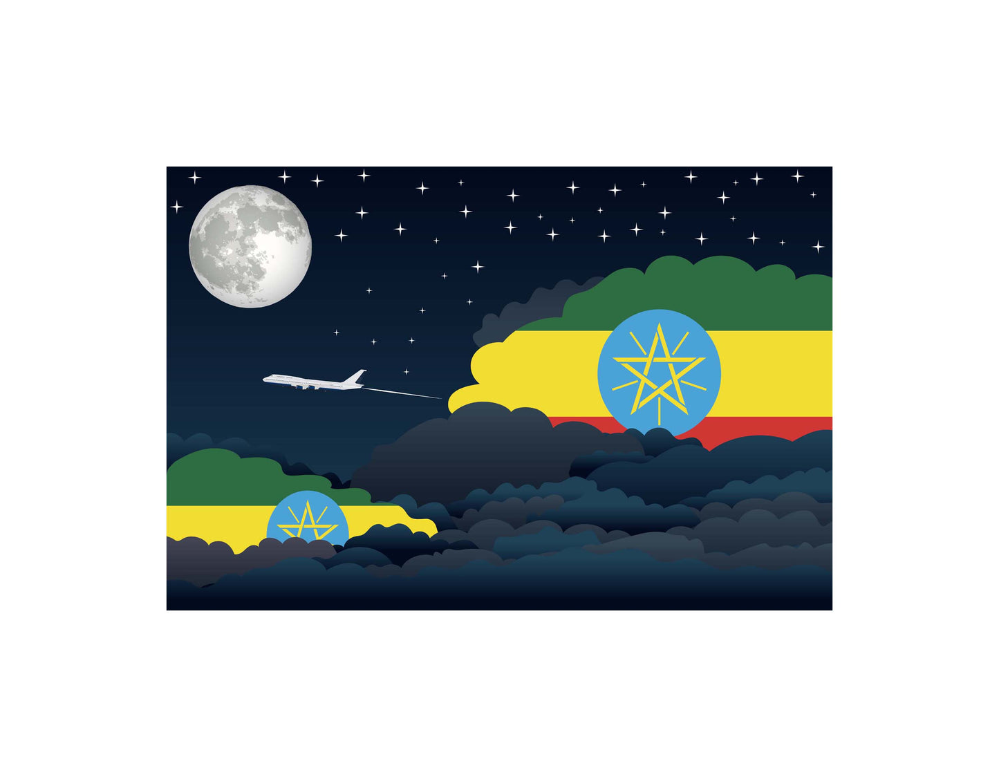 Ethiopia Airplane Night Clouds Vector Illustrations | Aviation Night Sky Collection