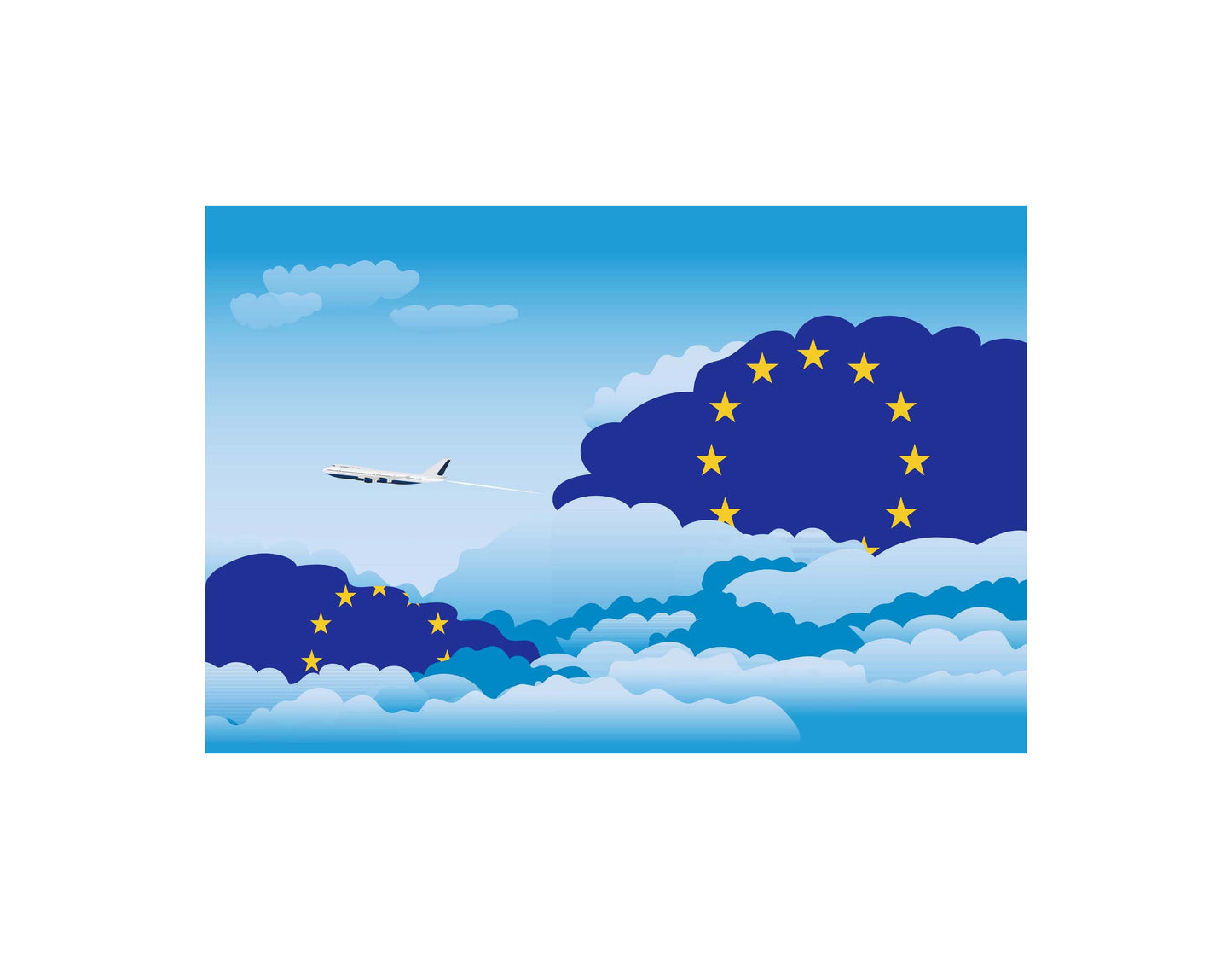 European Union Airplane Day Clouds Vector Illustration | Travel & Aviation Sky Scene