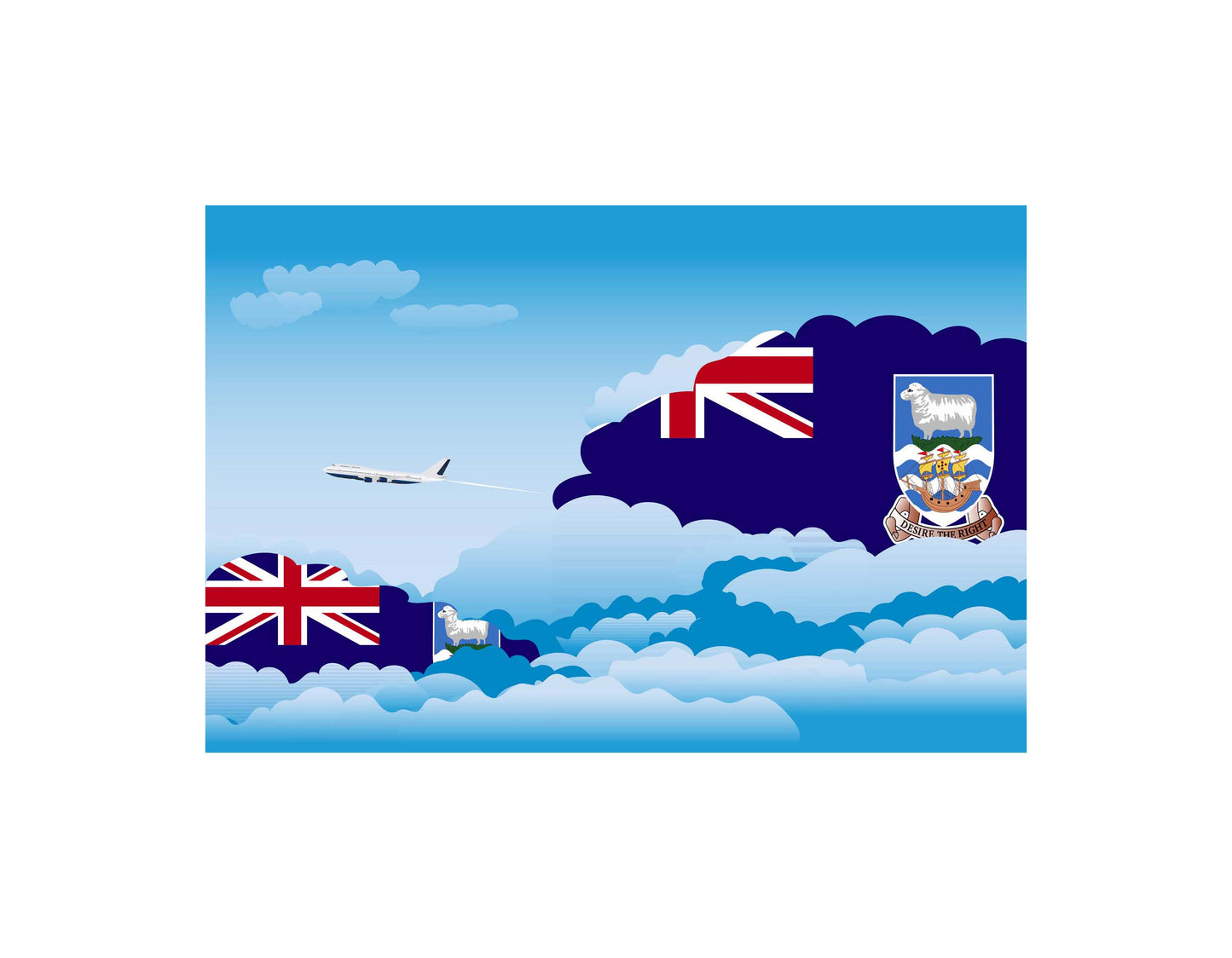 Falkland Islands Airplane Day Clouds Vector Illustration | Travel & Aviation Sky Scene