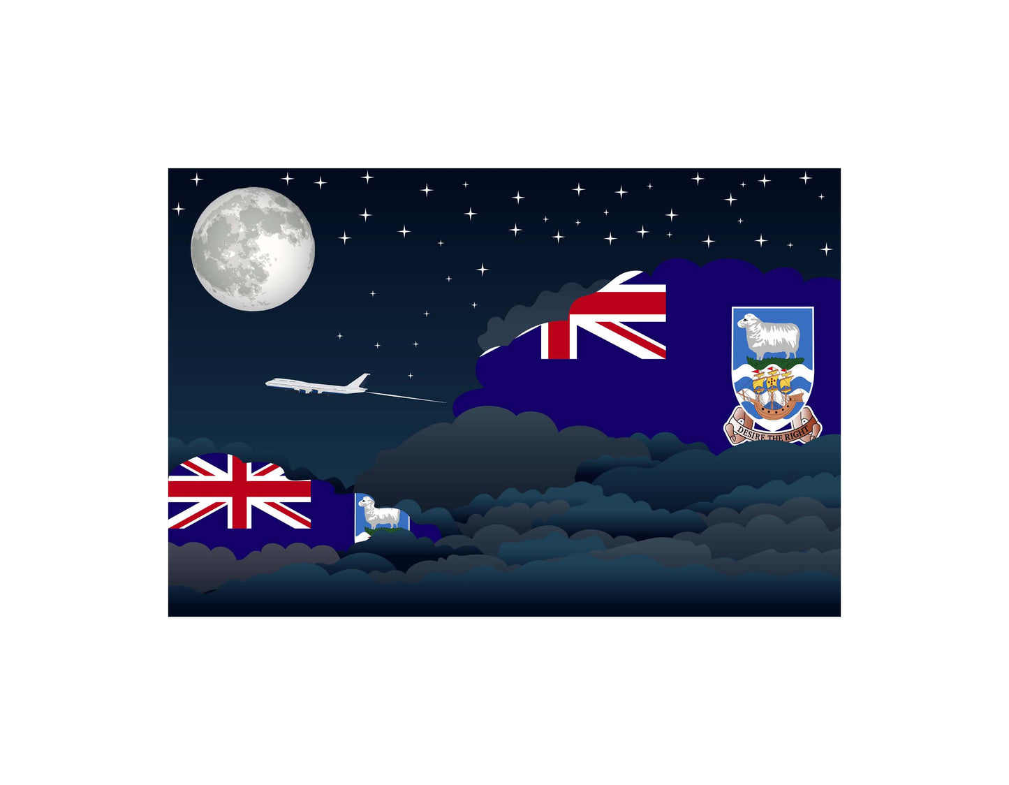 Falkland Islands Airplane Night Clouds Vector Illustrations | Aviation Night Sky Collection