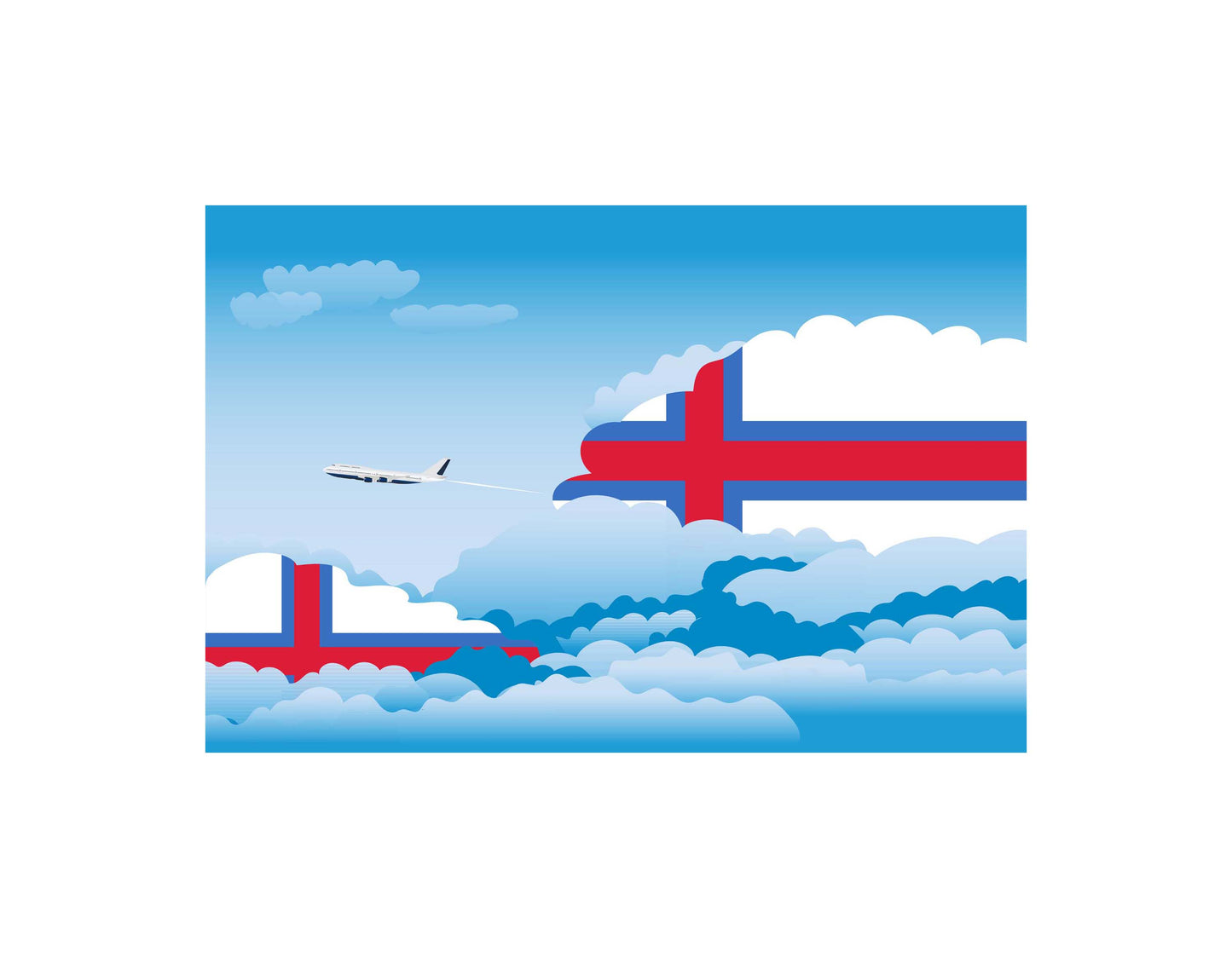 Faroe Islands Airplane Day Clouds Vector Illustration | Travel & Aviation Sky Scene