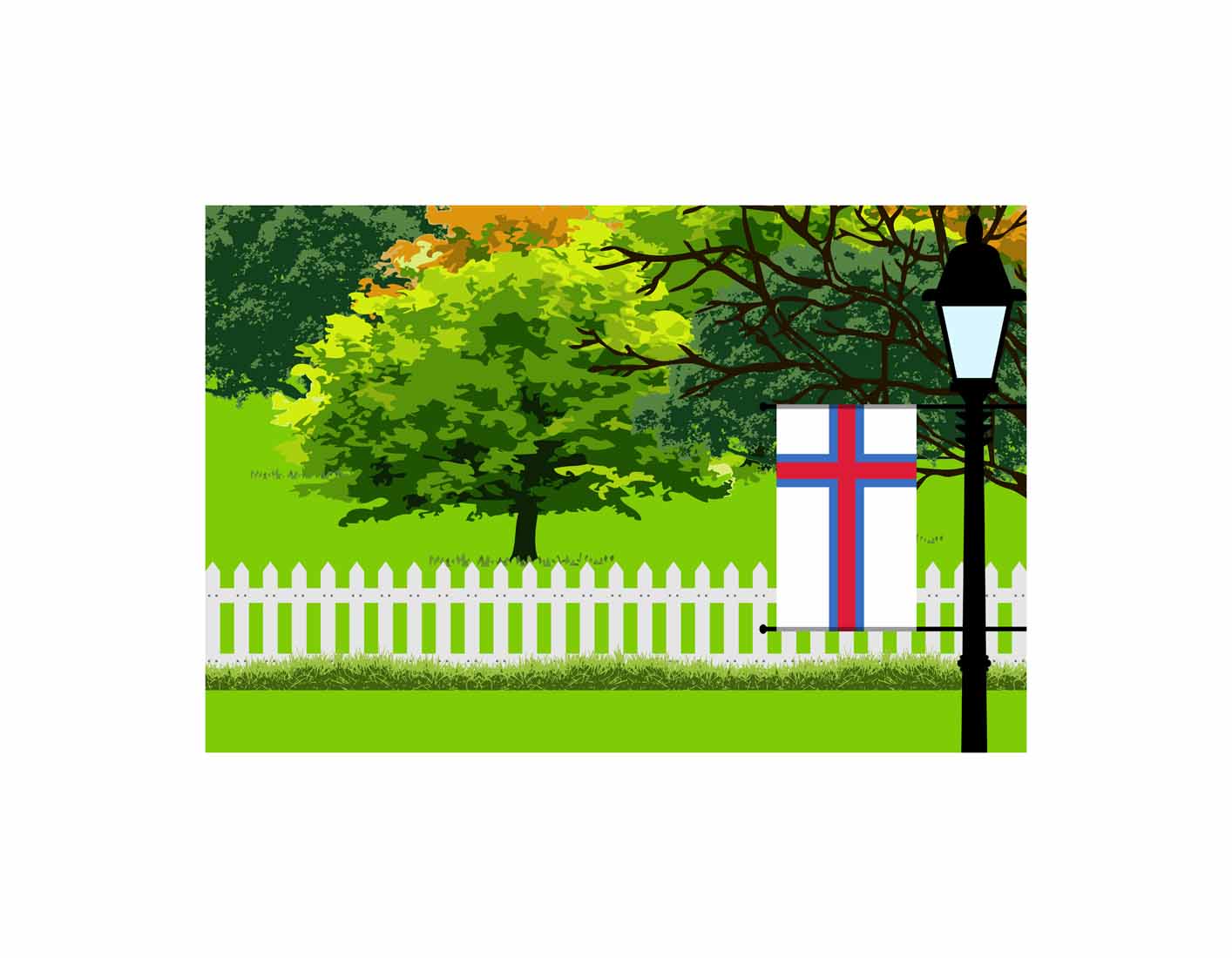 Faroe Islands Home Town Trees Landscape Moon Night Vector Illustrations