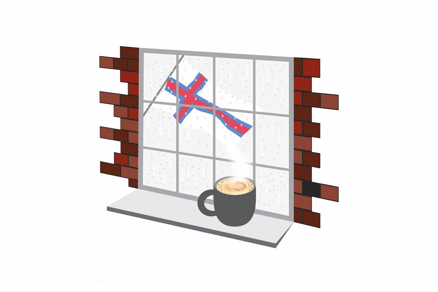 Faroe Islands Coffee Rain Window Vector Illustration | Cozy Café Scene