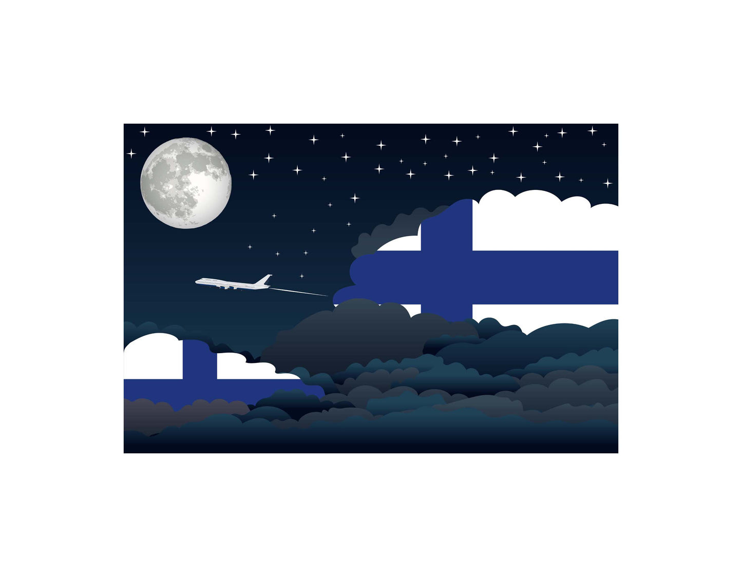 Finland Airplane Night Clouds Vector Illustrations | Aviation Night Sky Collection