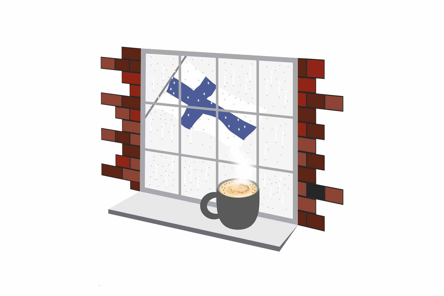 Finland Coffee Rain Window Vector Illustration | Cozy Café Scene