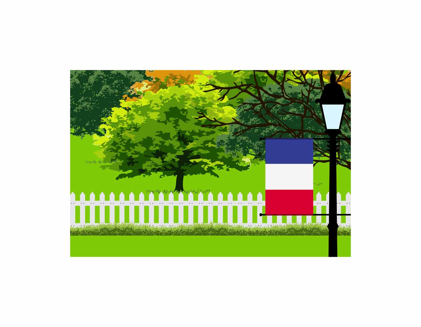 France Home Town Trees Landscape Moon Night Vector Illustrations