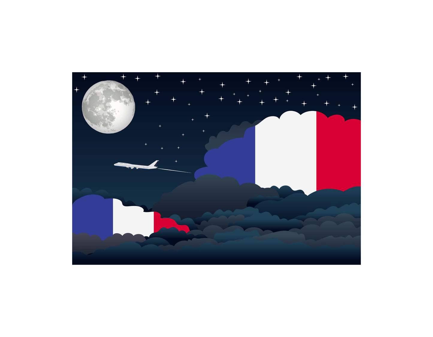 France Airplane Night Clouds Vector Illustrations | Aviation Night Sky Collection