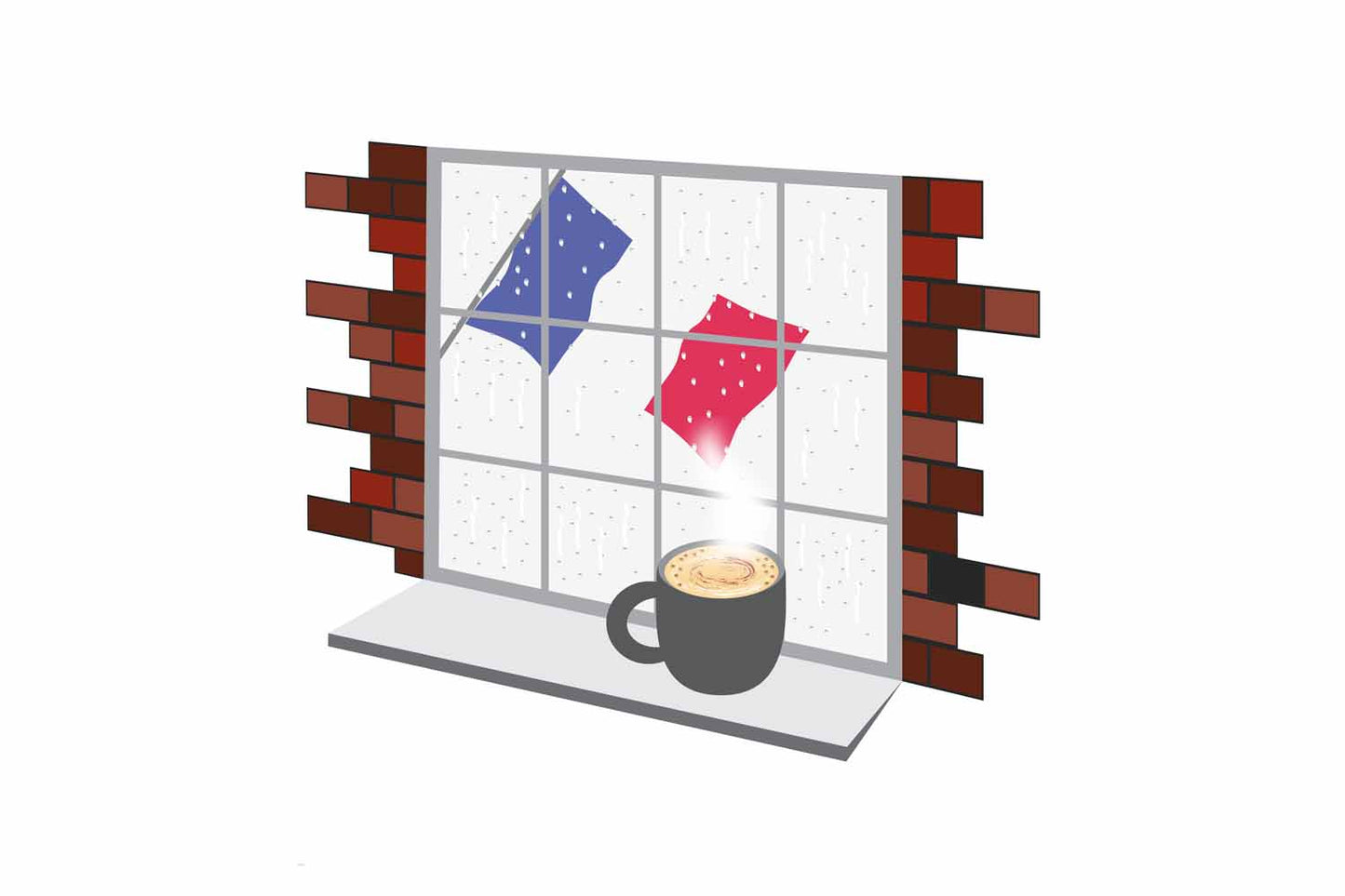 France Coffee Rain Window Vector Illustration | Cozy Café Scene