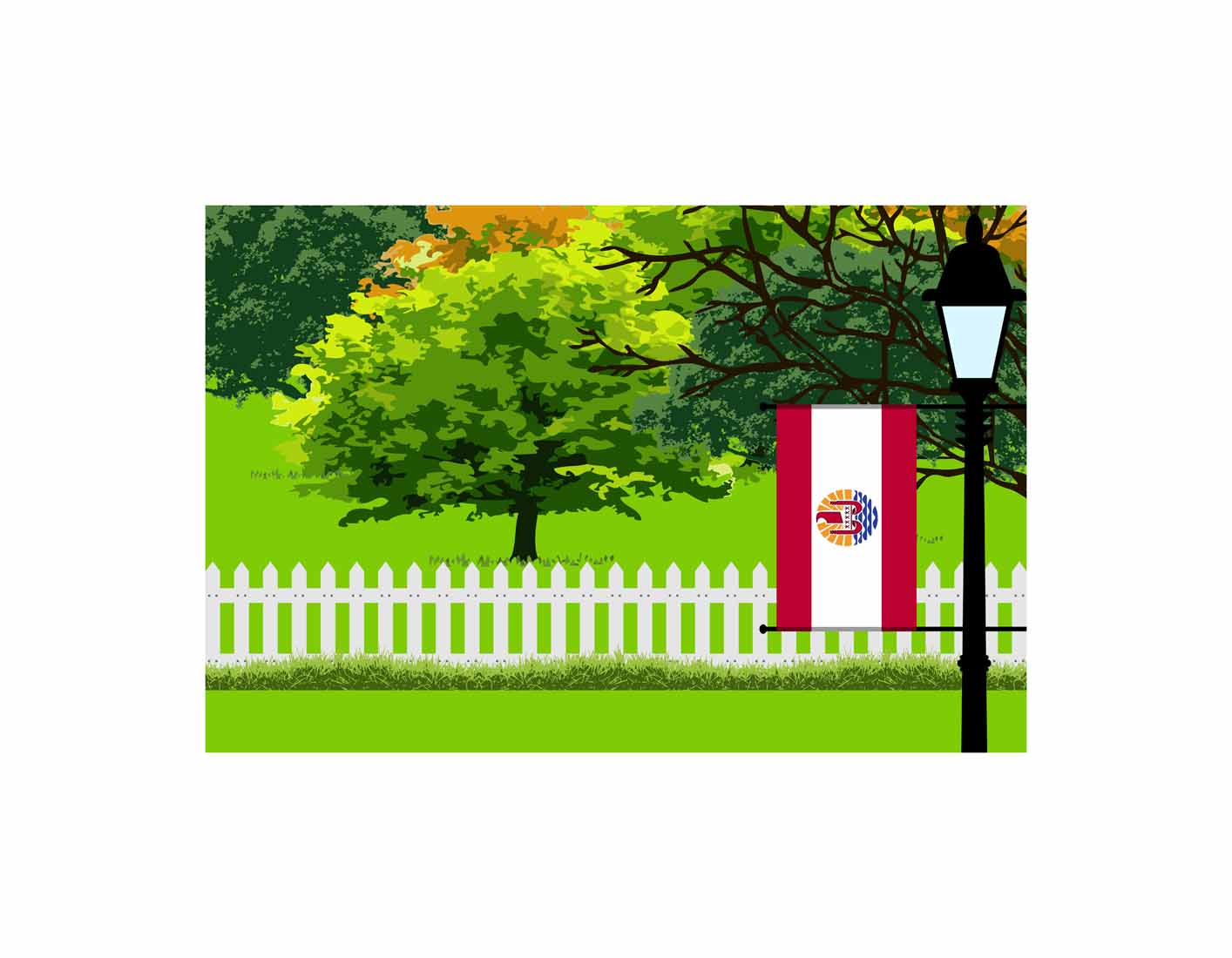 French Polynesia Home Town Trees Landscape Moon Night Vector Illustrations