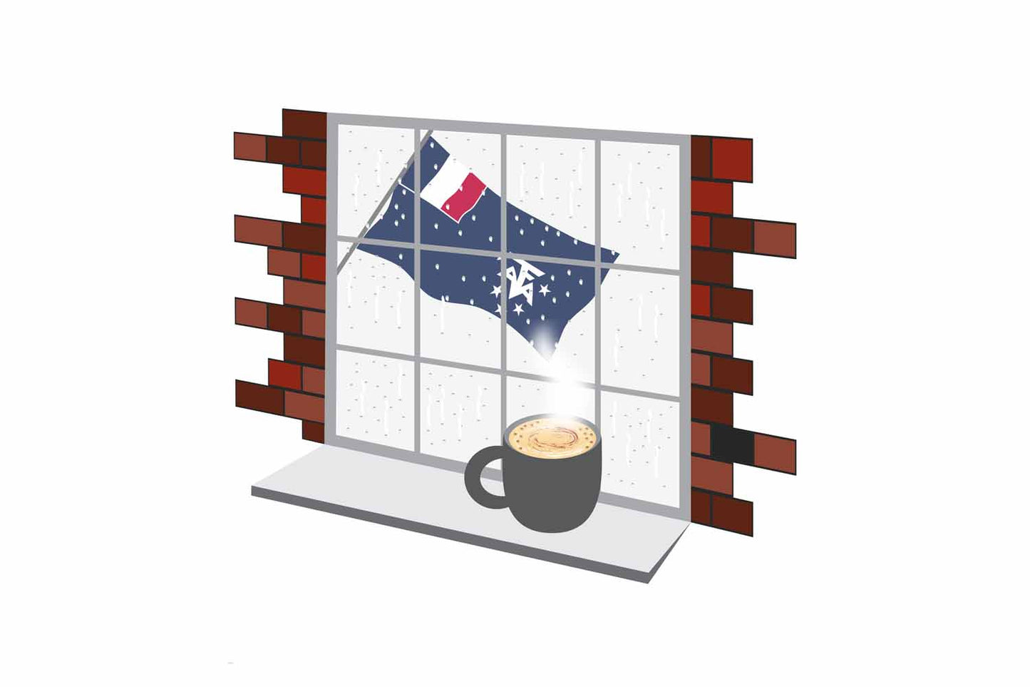 French Southern and Antarctic Lands Coffee Rain Window Vector Illustration | Cozy Café Scene