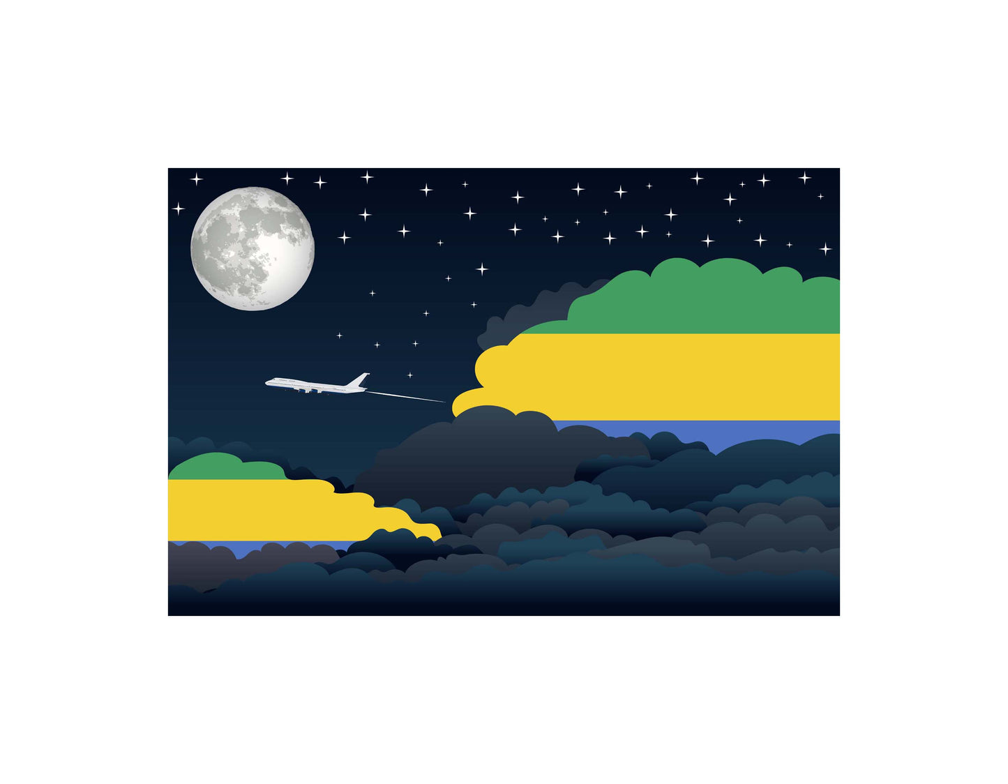 Gabon Airplane Night Clouds Vector Illustrations | Aviation Night Sky Collection