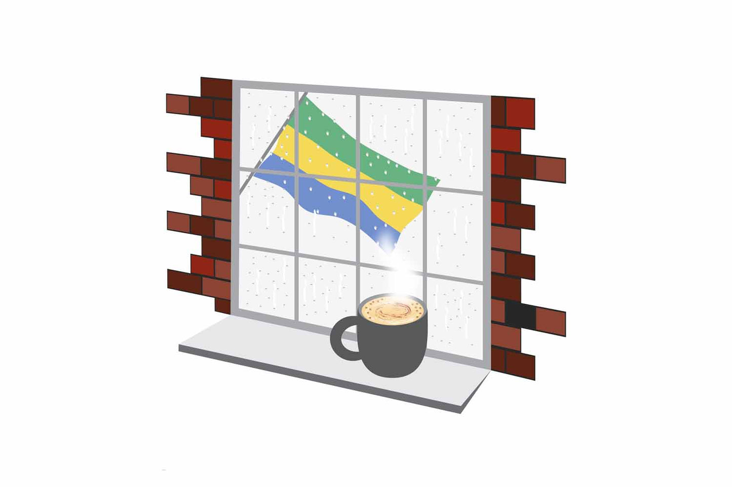 Gabon Coffee Rain Window Vector Illustration | Cozy Café Scene