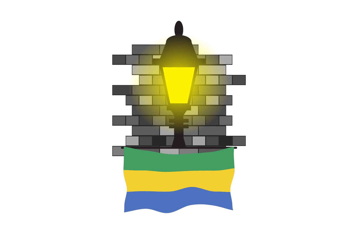 Gabon World Street Lamp Bricks Dark Night Vector Illustrations | Moonlit Urban Landscape Collection