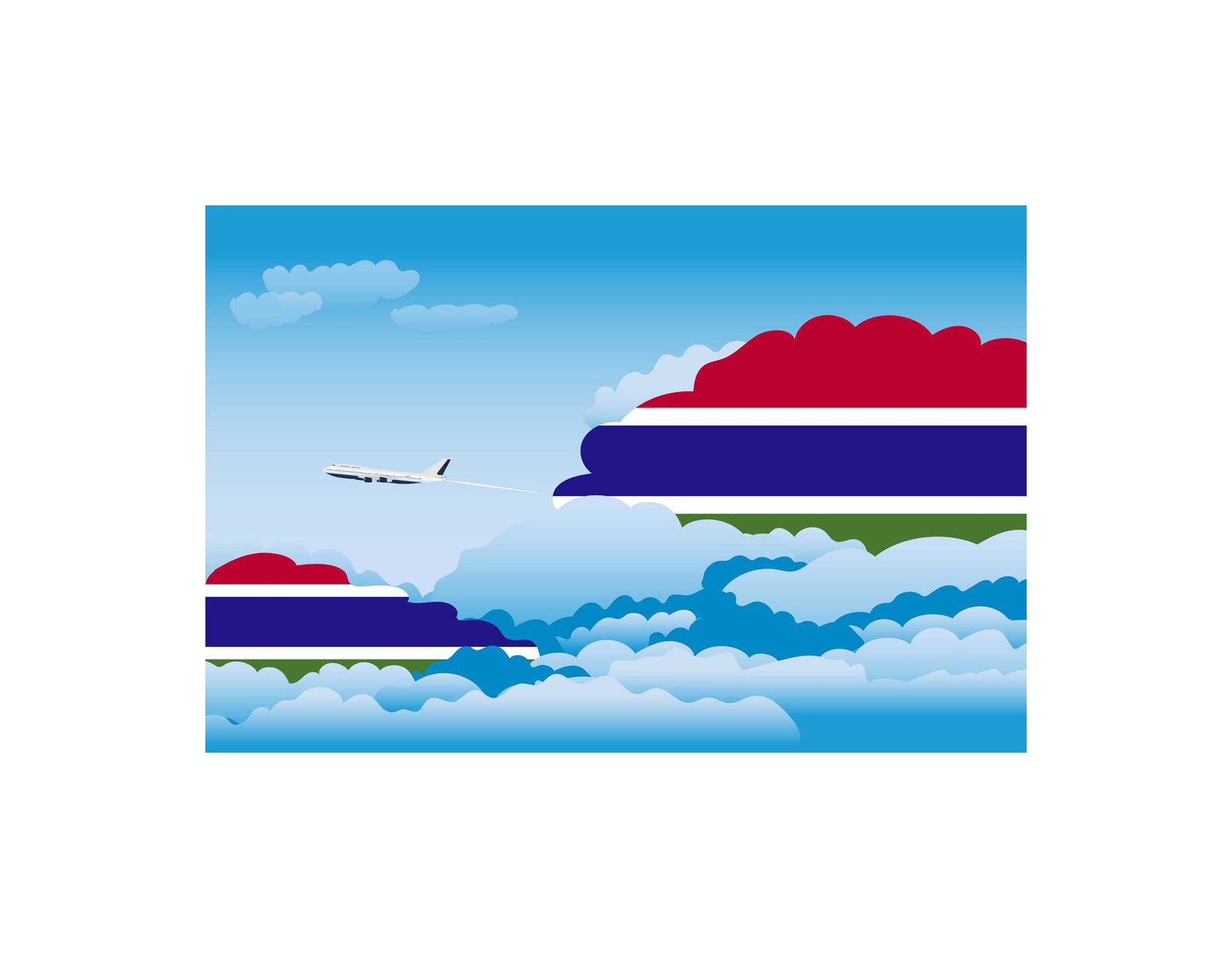 Gambia Airplane Day Clouds Vector Illustration | Travel & Aviation Sky Scene