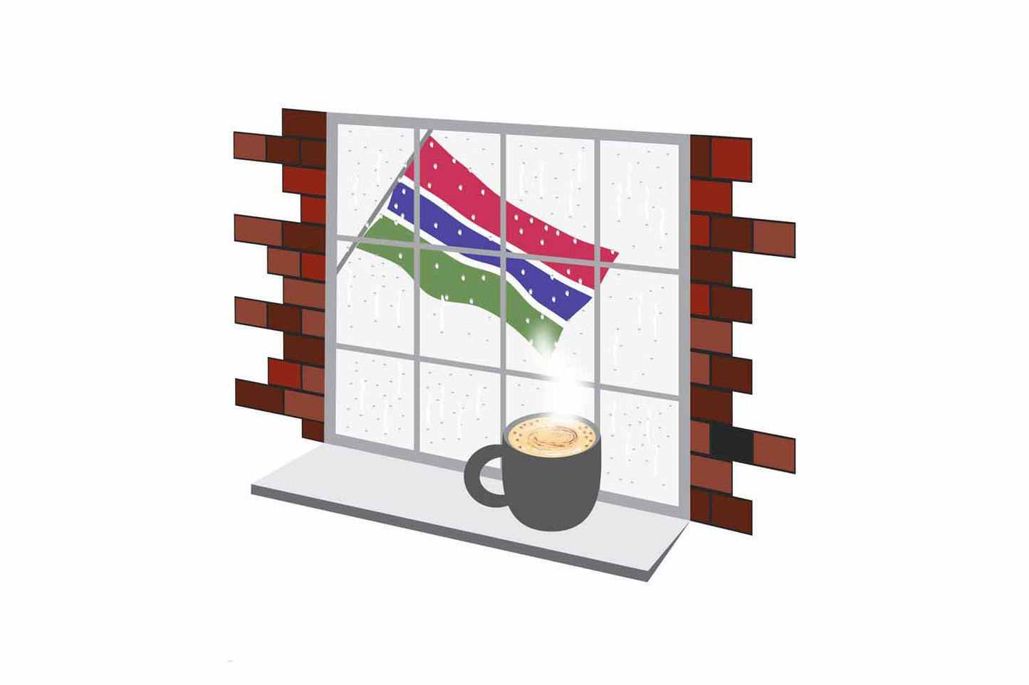 Gambia Coffee Rain Window Vector Illustration | Cozy Café Scene