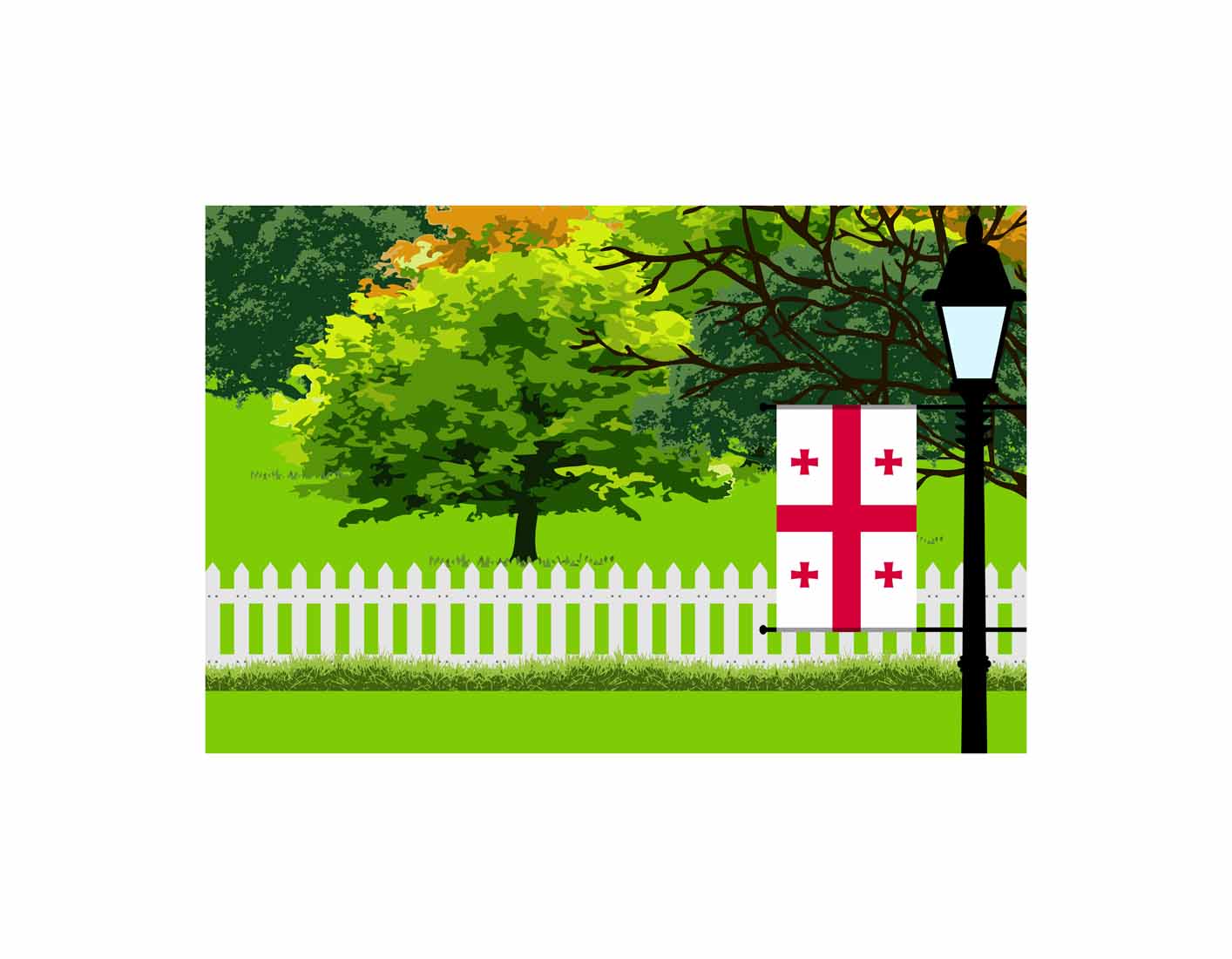 Georgia Home Town Trees Landscape Moon Night Vector Illustrations