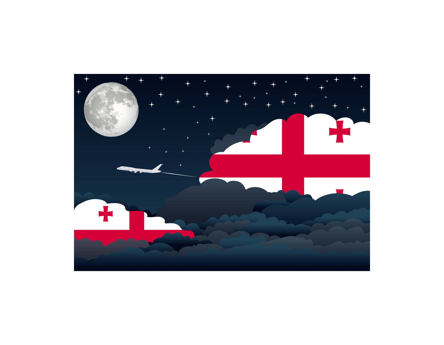 Georgia Airplane Night Clouds Vector Illustrations | Aviation Night Sky Collection