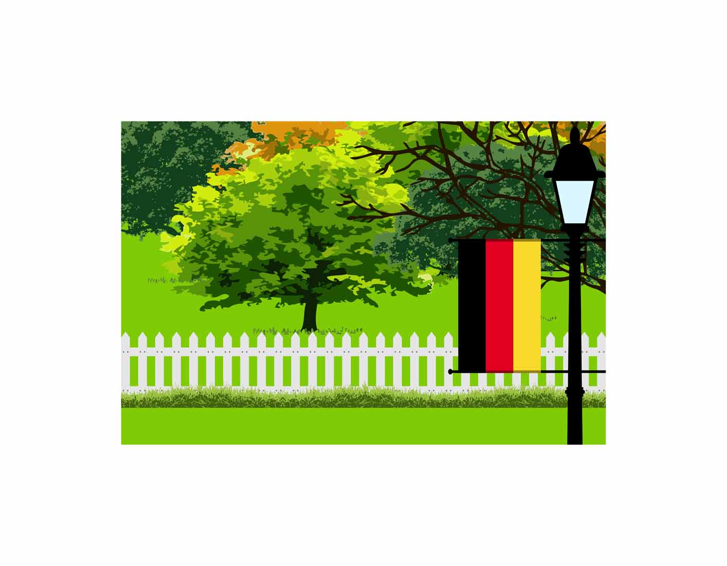 Germany Home Town Trees Landscape Moon Night Vector Illustrations
