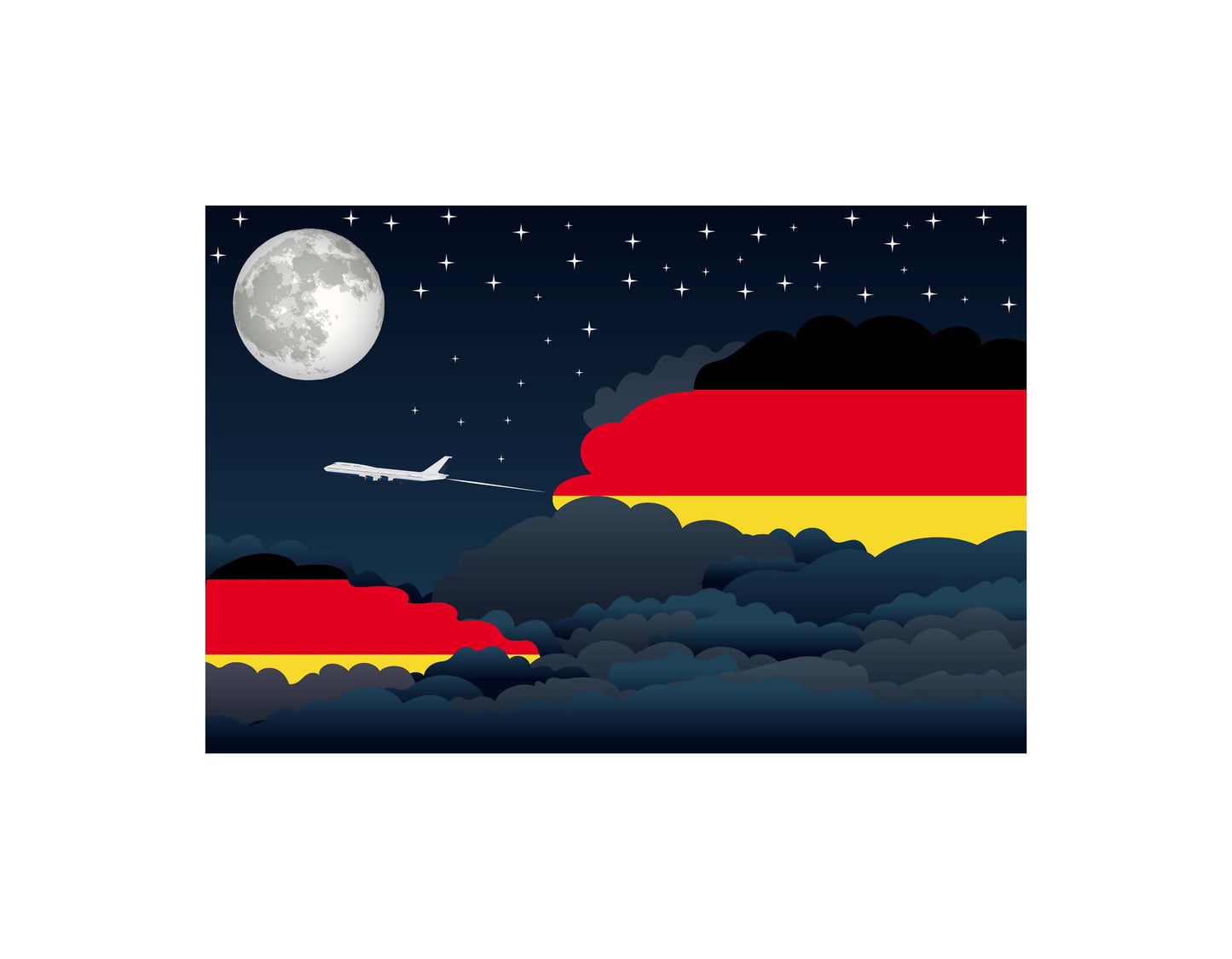 Germany Airplane Night Clouds Vector Illustrations | Aviation Night Sky Collection