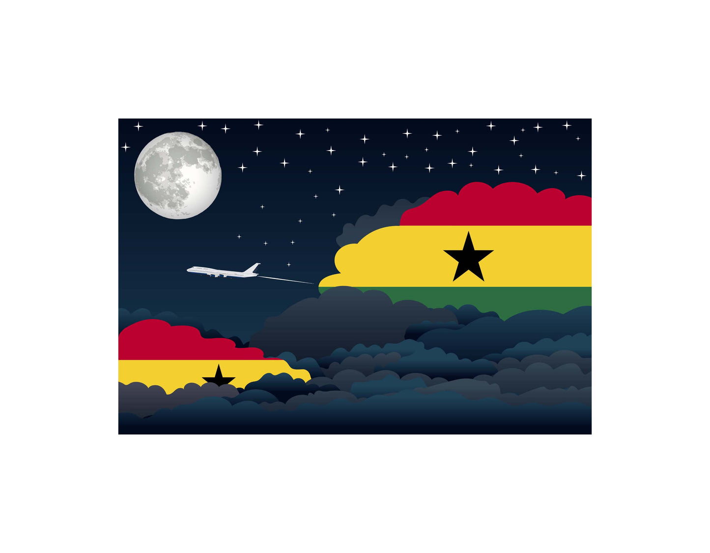 Ghana Airplane Night Clouds Vector Illustrations | Aviation Night Sky Collection