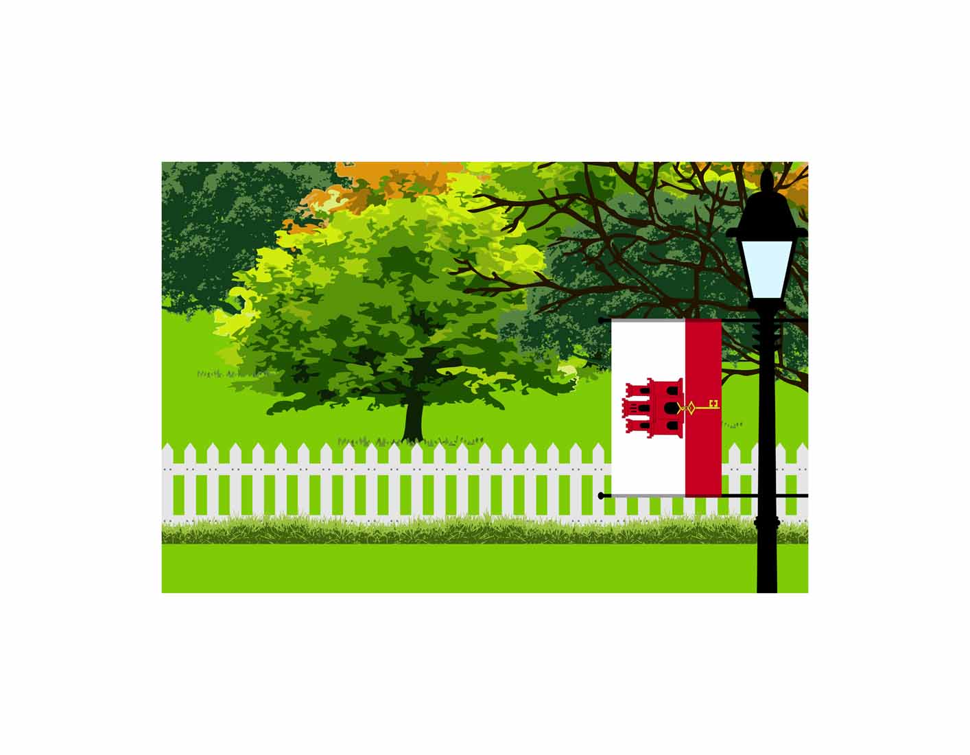 Gibraltar Home Town Trees Landscape Moon Night Vector Illustrations