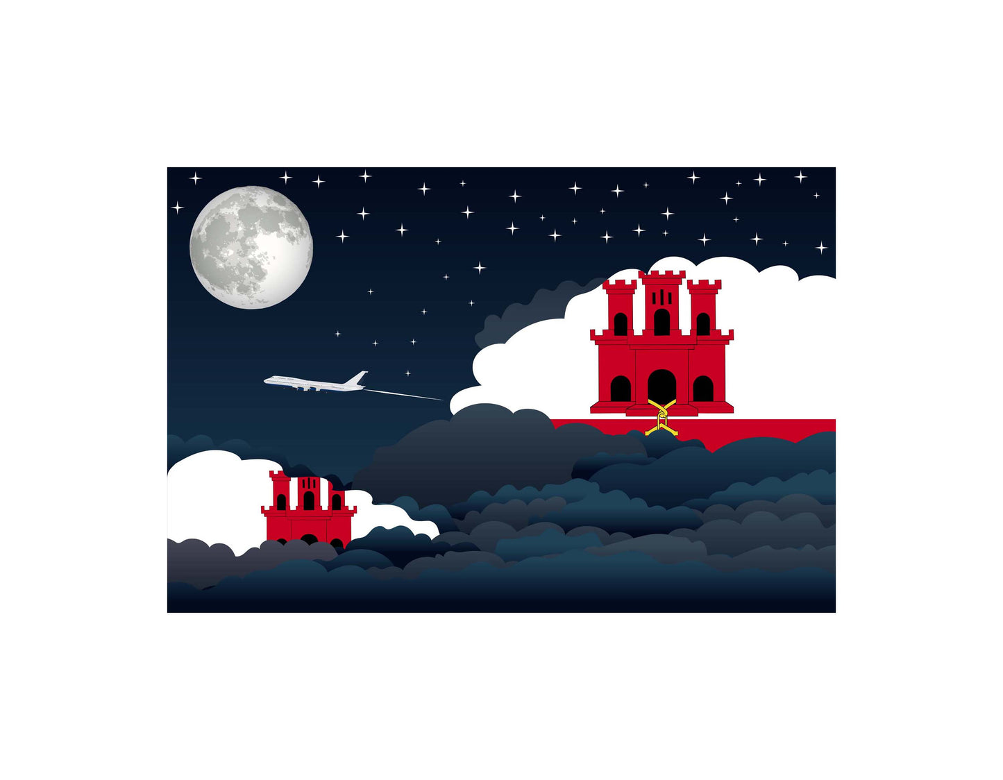 Gibraltar Airplane Night Clouds Vector Illustrations | Aviation Night Sky Collection