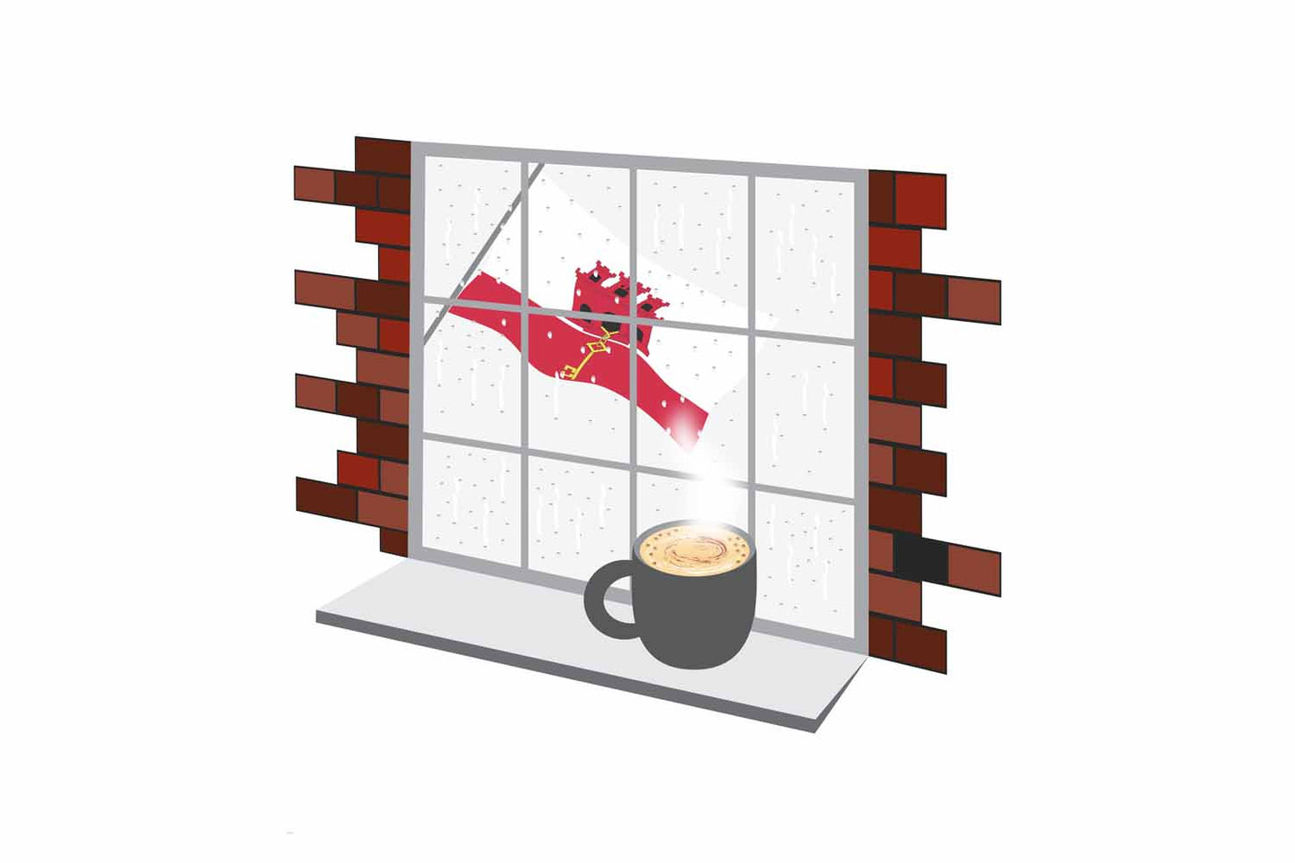 Gibraltar Coffee Rain Window Vector Illustration | Cozy Café Scene