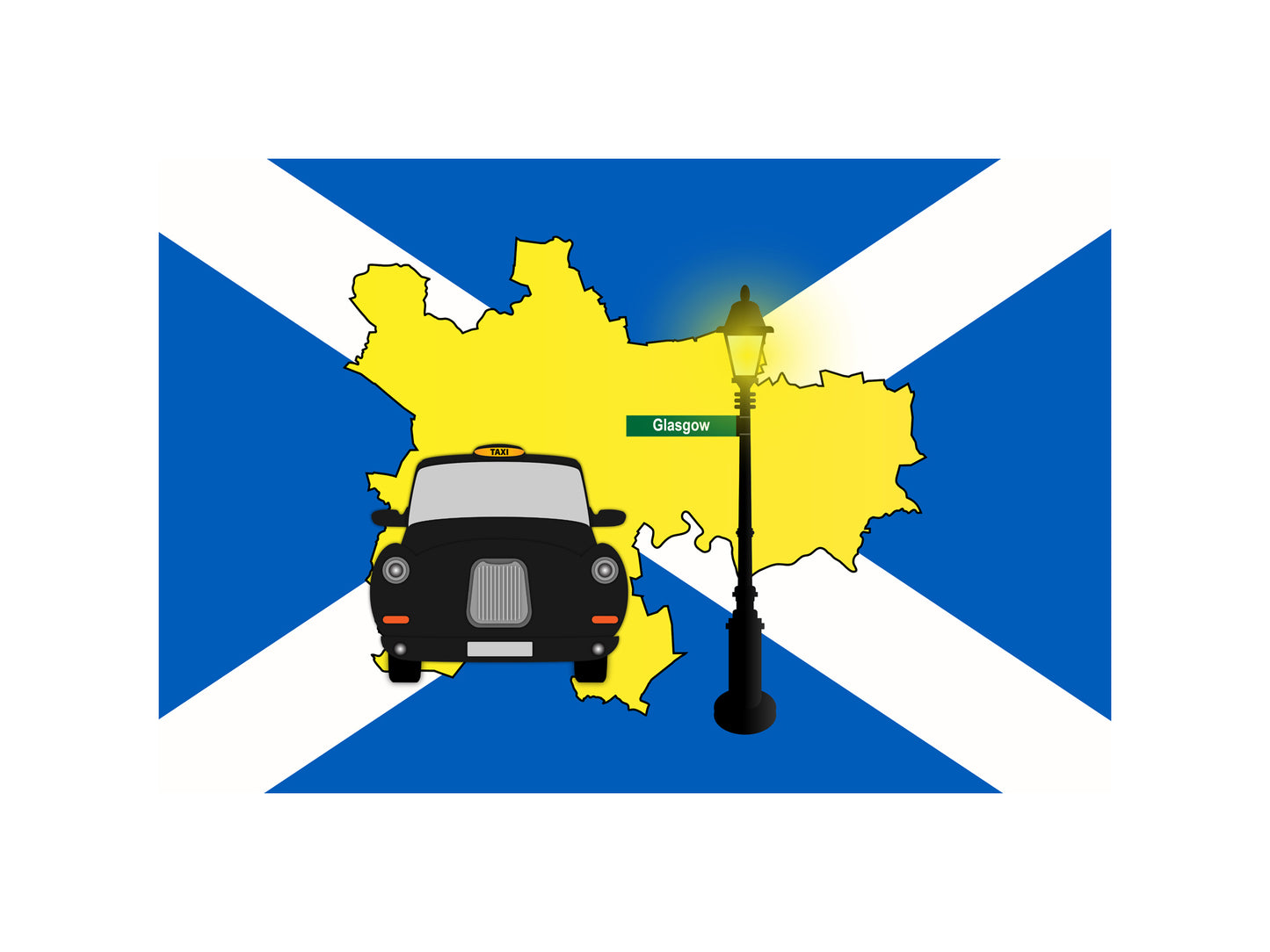 Glasgow United Kingdom Black Taxi Vector Illustrations | Iconic London Taxi Collection