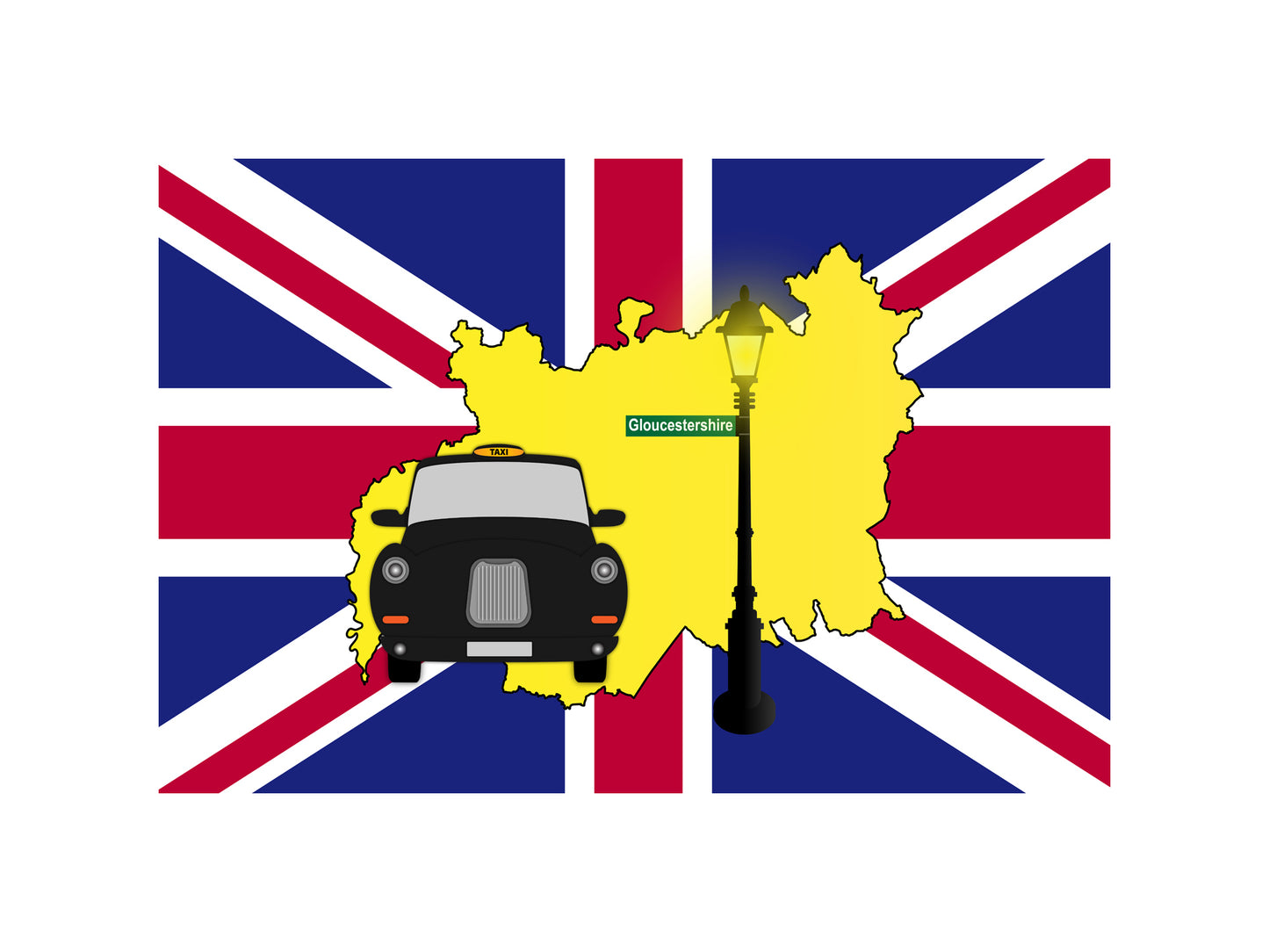 Gloucestershire United Kingdom Black Taxi Vector Illustrations | Iconic London Taxi Collection