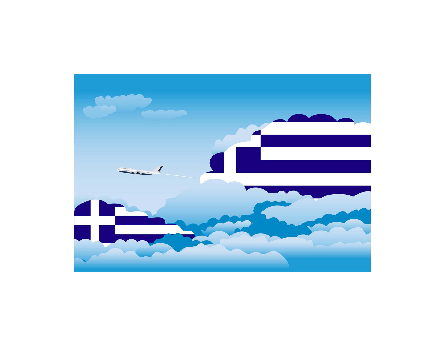 Greece Airplane Day Clouds Vector Illustration | Travel & Aviation Sky Scene