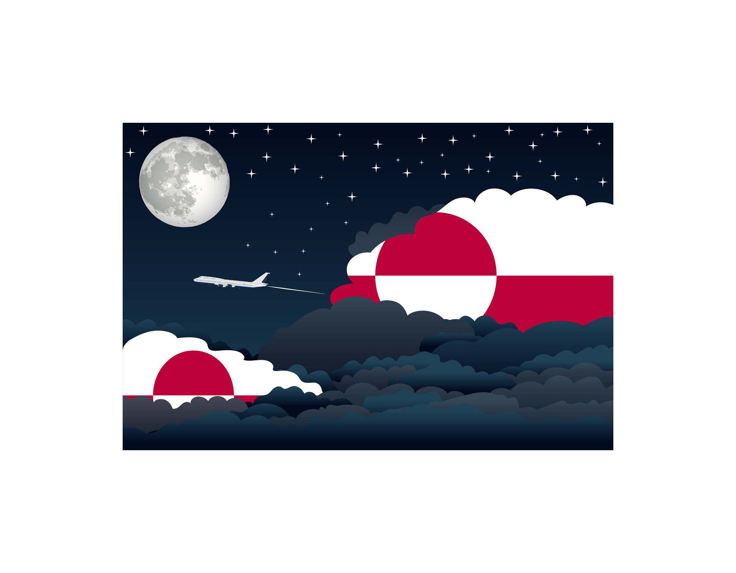 Greenland Airplane Night Clouds Vector Illustrations | Aviation Night Sky Collection