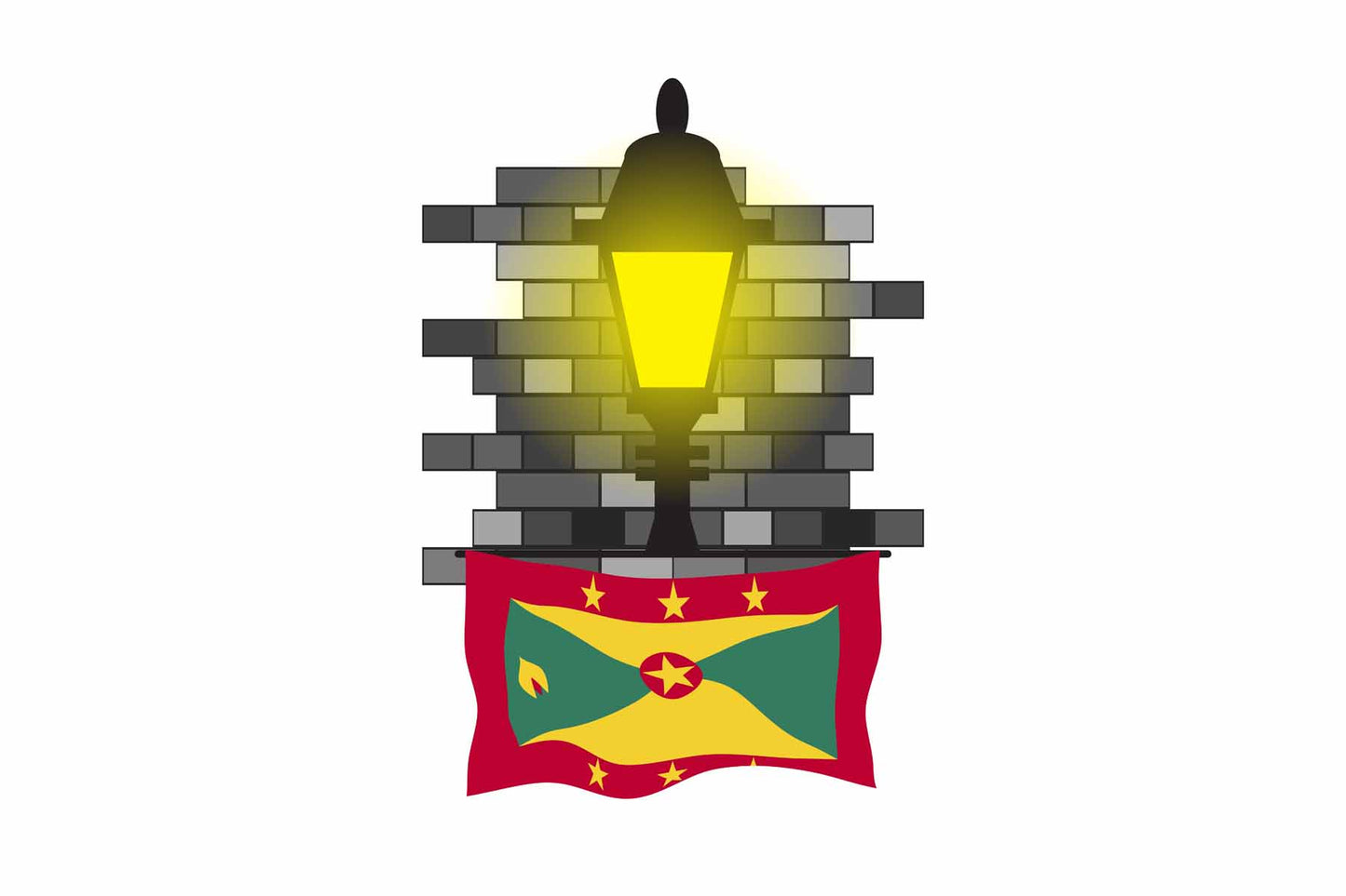 Grenada World Street Lamp Bricks Dark Night Vector Illustrations | Moonlit Urban Landscape Collection
